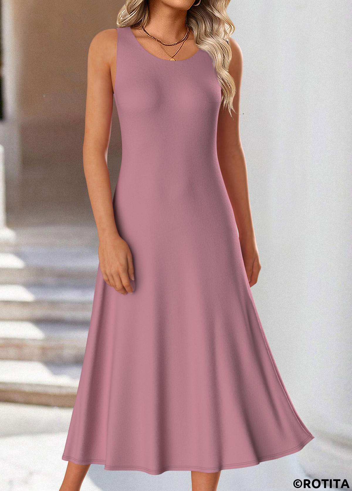 Pink dresses,Ombre dresses,Everyday dresses,Casual dresses,ROTITA Two Piece Ombre Pink Round Neck Dress and Cardigan