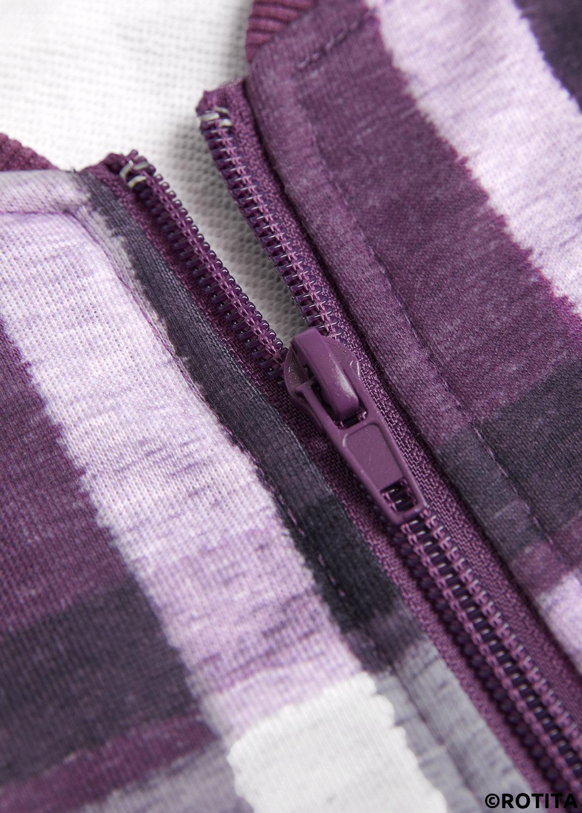 Purple tops,Plaid tops,ROTITA Zipper Plaid Purple Stand Collar Long Sleeve Jacket