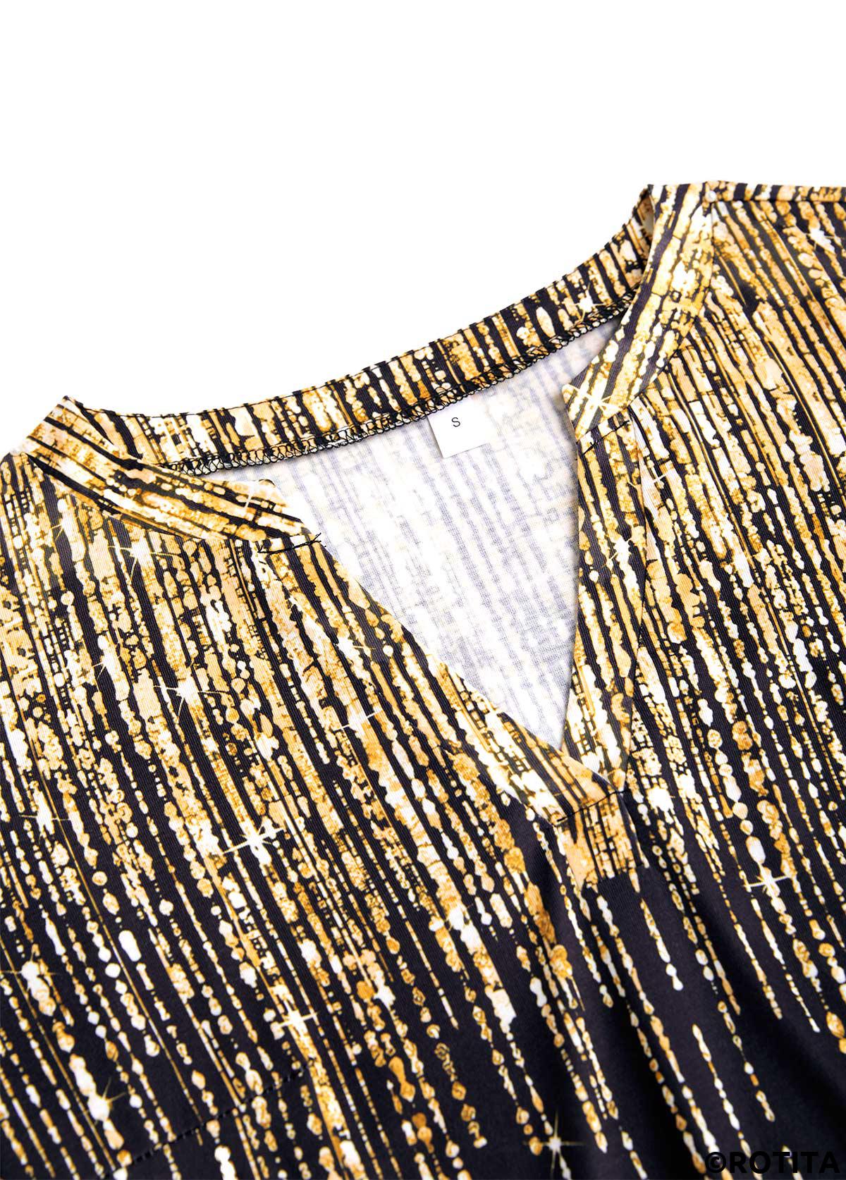 Gold tops,Ombre tops,ROTITA Ombre Gold V Neck Long Sleeve T Shirt