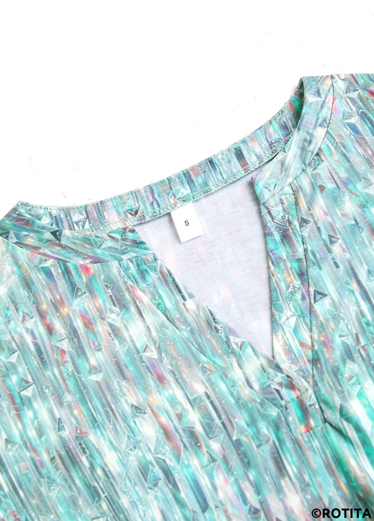 Sage Green plus size,Dazzle Colorful plus size,ROTITA Plus Size Sage Green Dazzle Colorful Print T Shirt