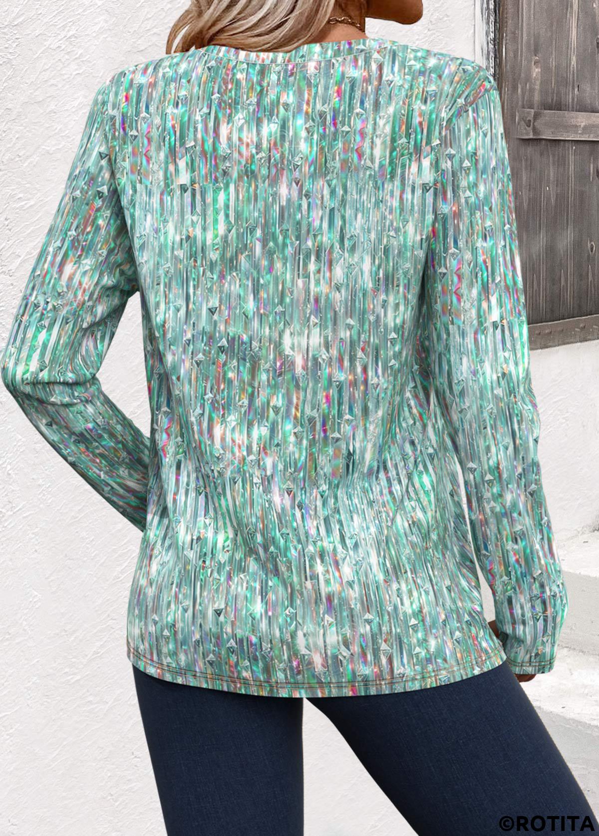 Sage Green plus size,Dazzle Colorful plus size,ROTITA Plus Size Sage Green Dazzle Colorful Print T Shirt