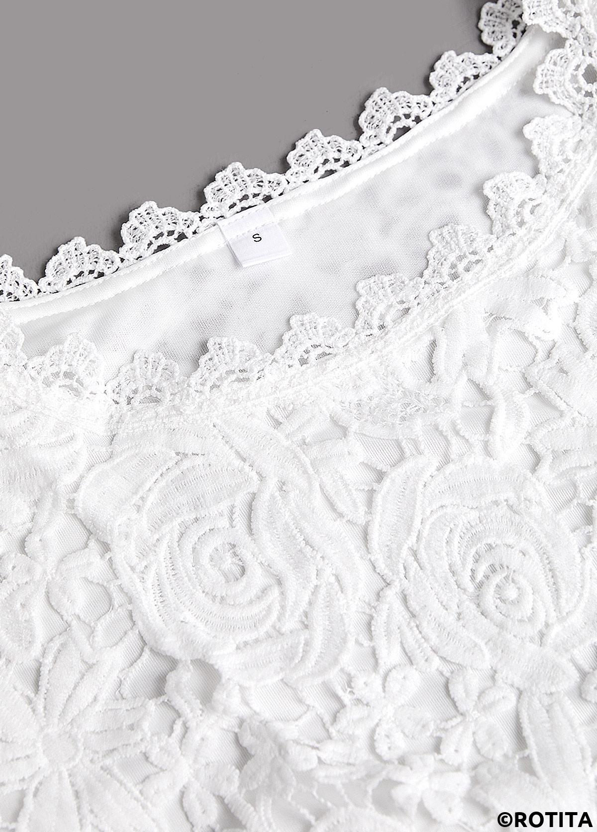 White tops,Plain Color tops,ROTITA Embroidery White Round Neck Long Sleeve T Shirt