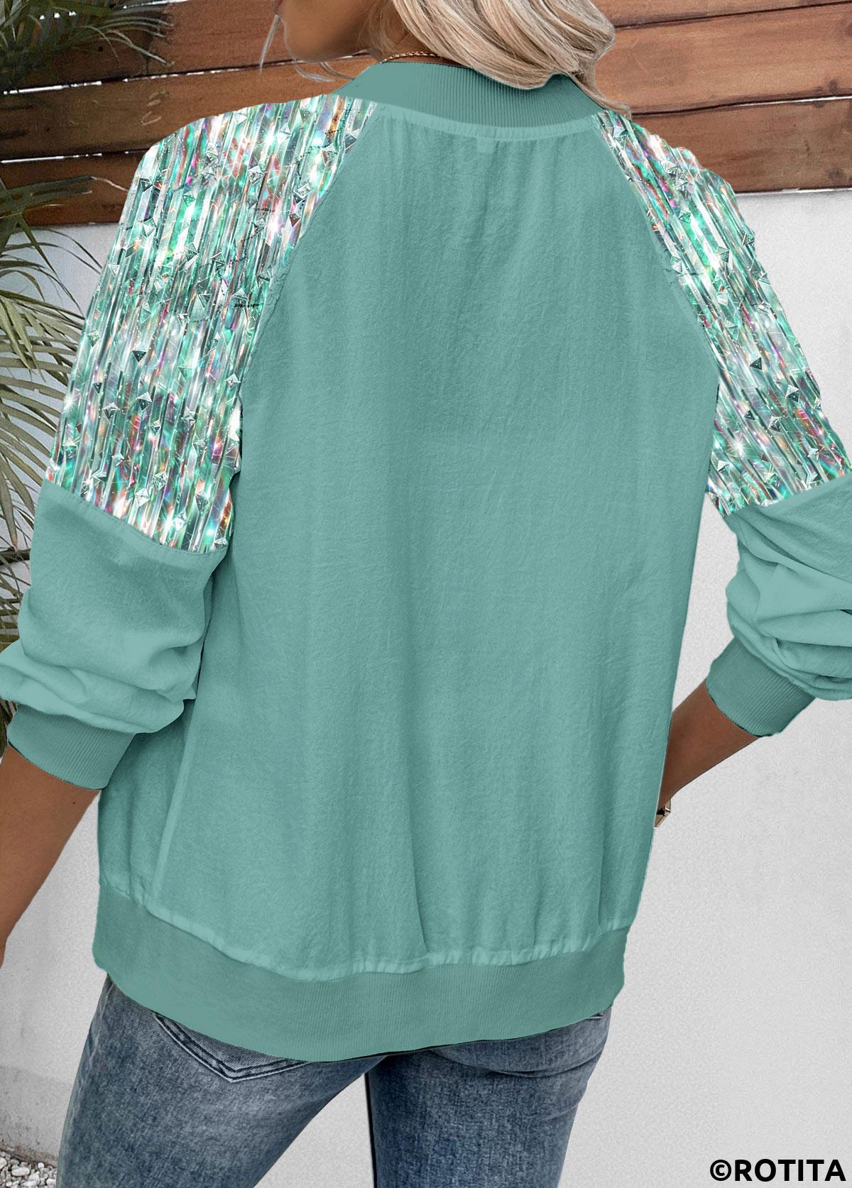 Sage Green tops,Dazzle Colorful tops,ROTITA Zipper Dazzle Colorful Print Sage Green Track Jacket