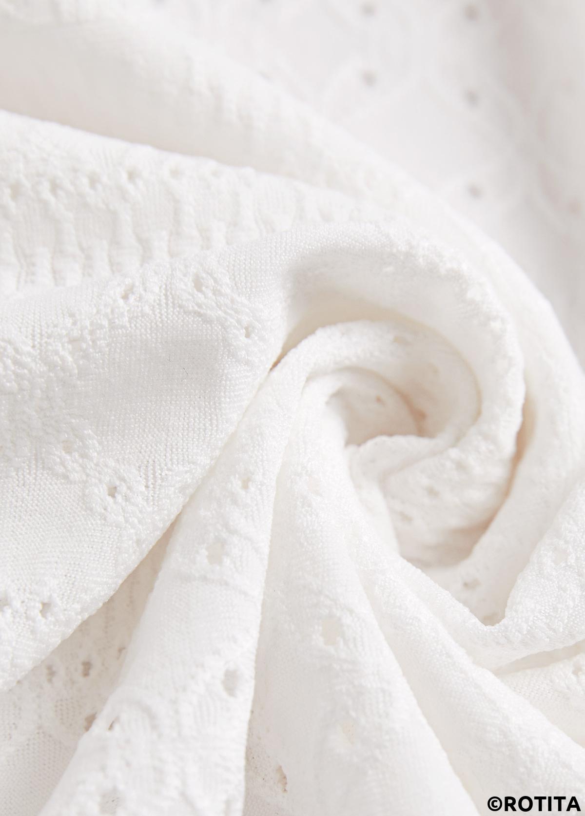 White plus size,Plain Color plus size,ROTITA Plus Size Jacquard White A Line Round Neck Dress