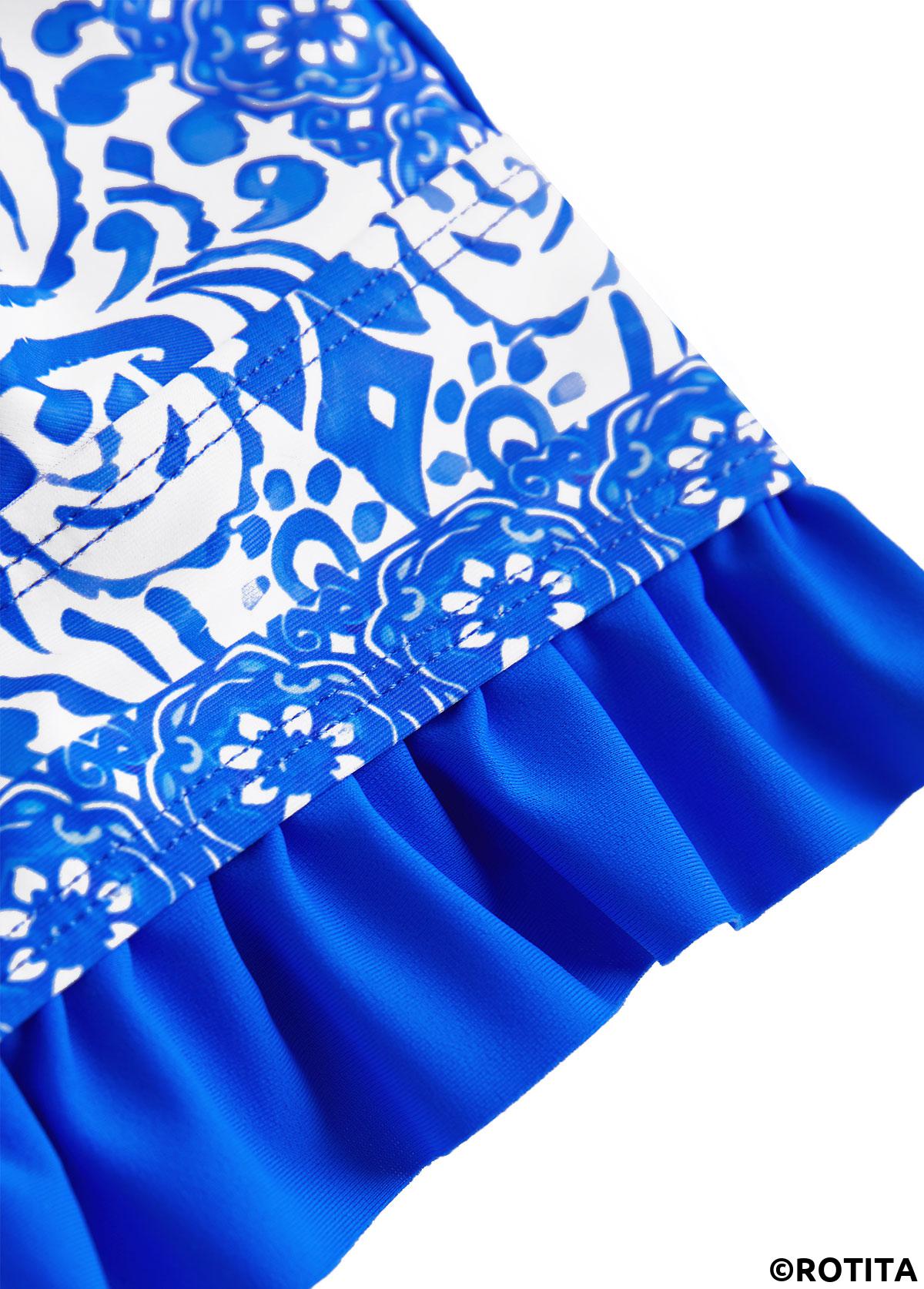 Royal Blue swimwear,Tribal swimwear,ROTITA Frill Royal Blue Tribal Print Bikini Set
