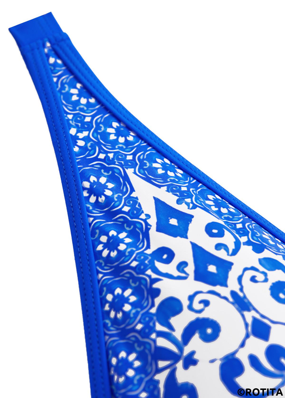 Royal Blue swimwear,Tribal swimwear,ROTITA Frill Royal Blue Tribal Print Bikini Set