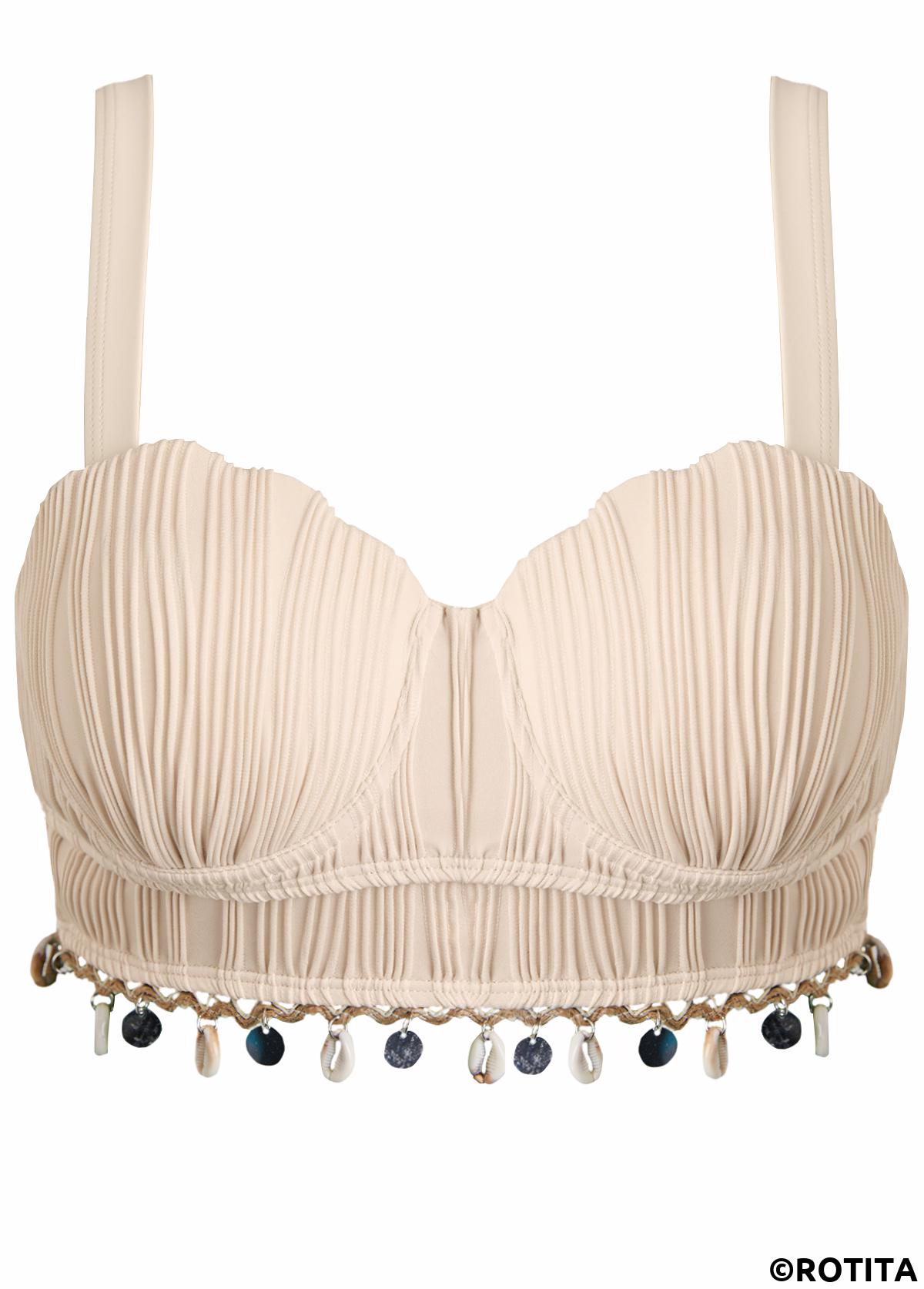 Beige swimwear,Plain Color swimwear,ROTITA Tie Beige High Waisted Bikini Set