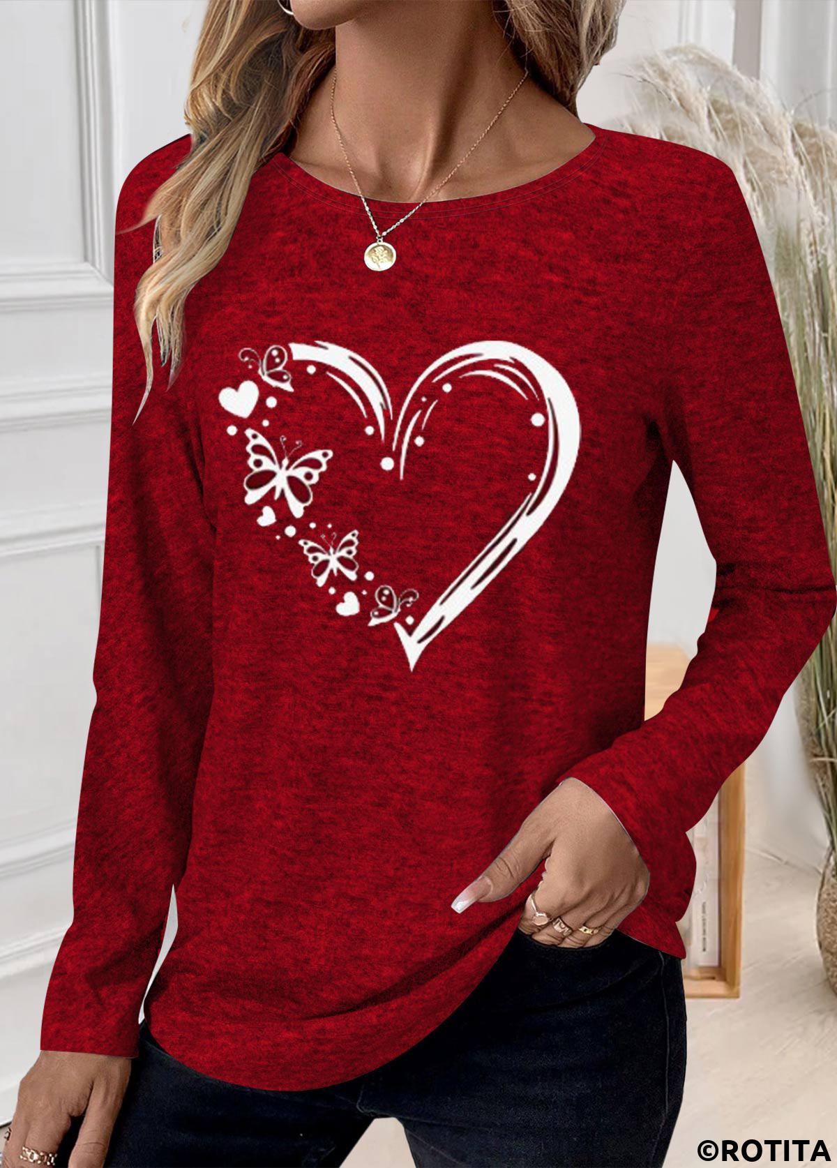Red plus size,Heart plus size,Animal Print plus size,ROTITA Plus Size Patchwork Red Heart Print T Shirt