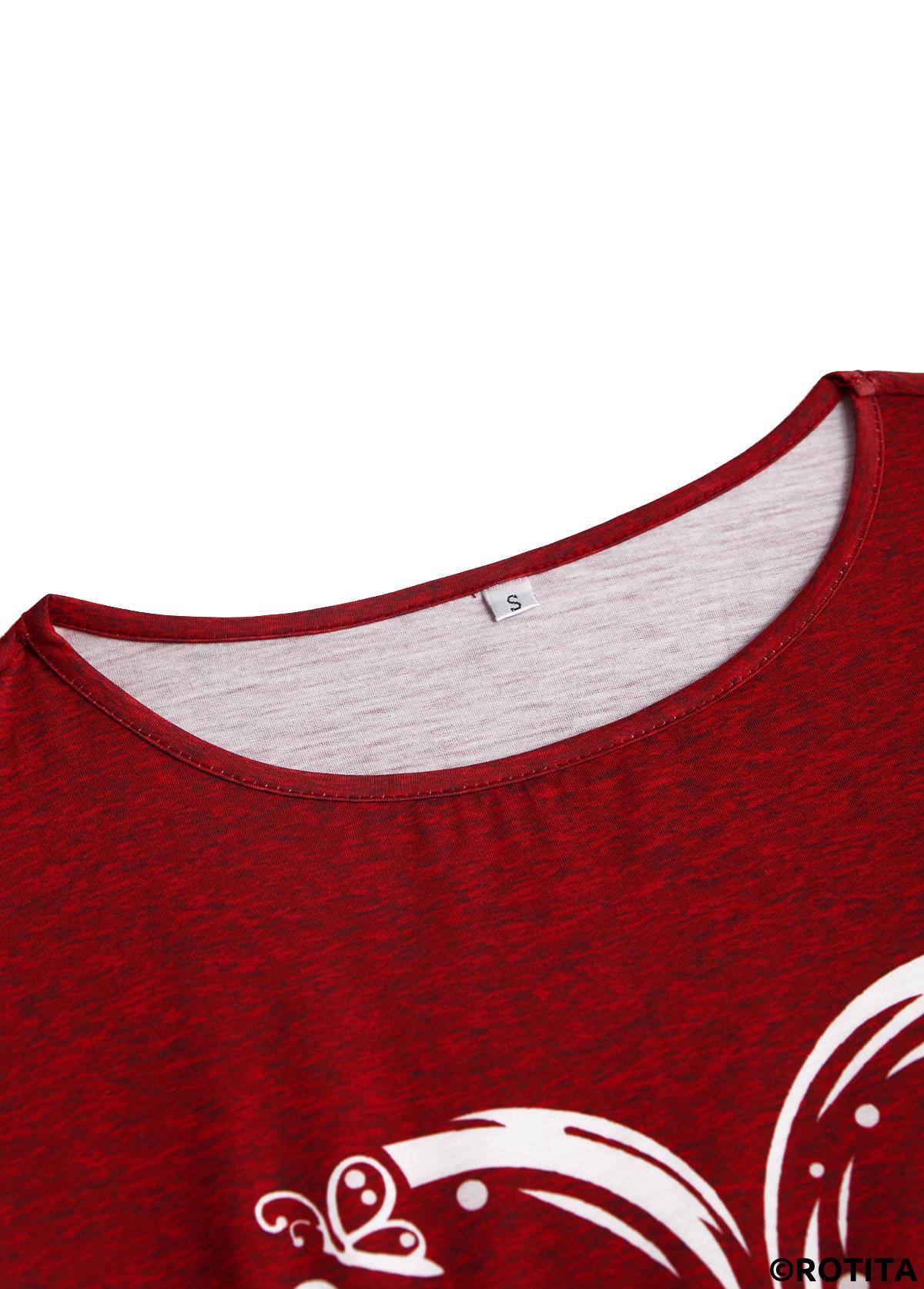 Red plus size,Heart plus size,Animal Print plus size,ROTITA Plus Size Patchwork Red Heart Print T Shirt