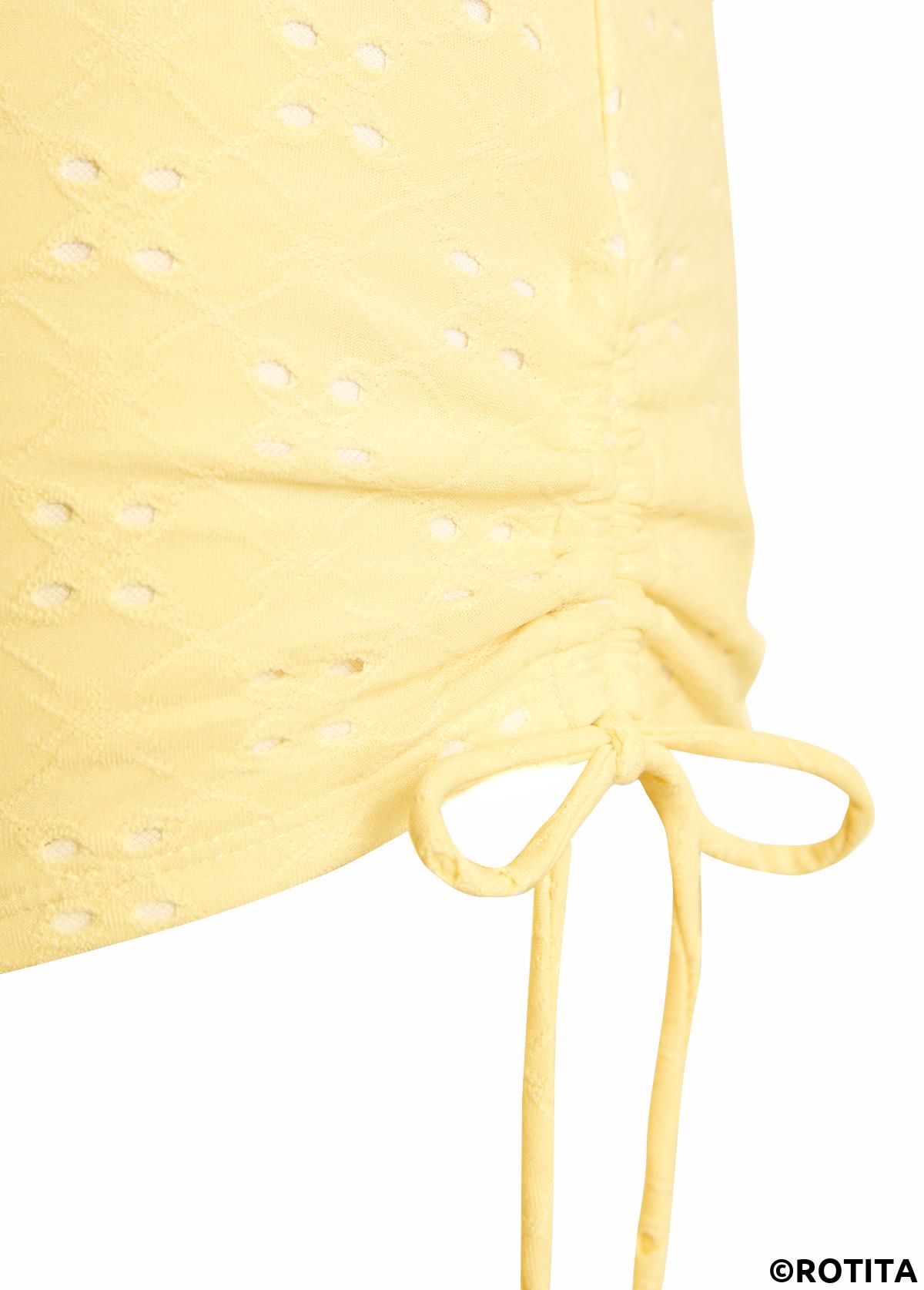Yellow swimwear,Plain Color swimwear,ROTITA Jacquard Detail Bandeau Yellow Tankini Set