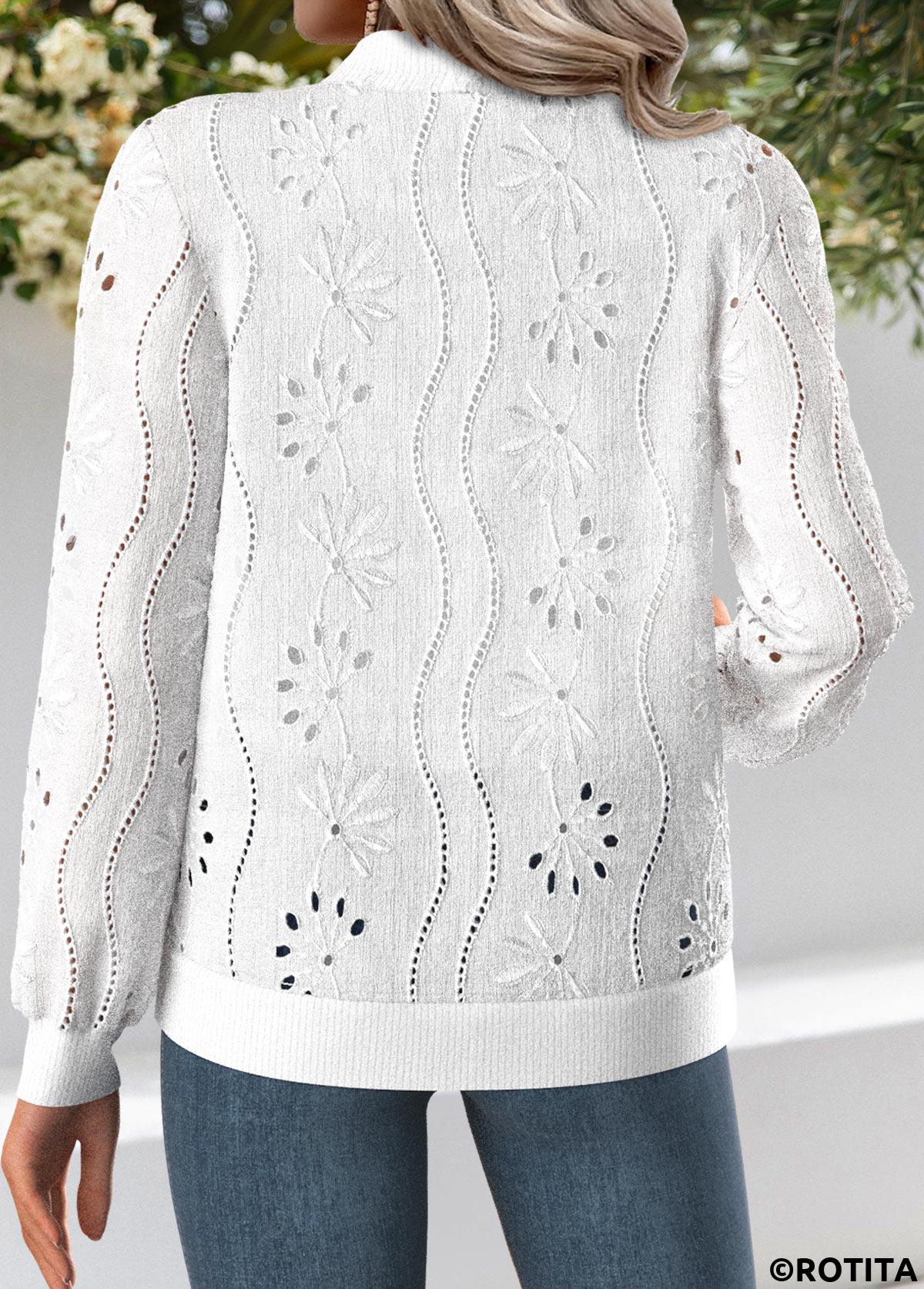 White plus size,Plain Color plus size,ROTITA Plus Size Jacquard White Stand Collar Track Jacket