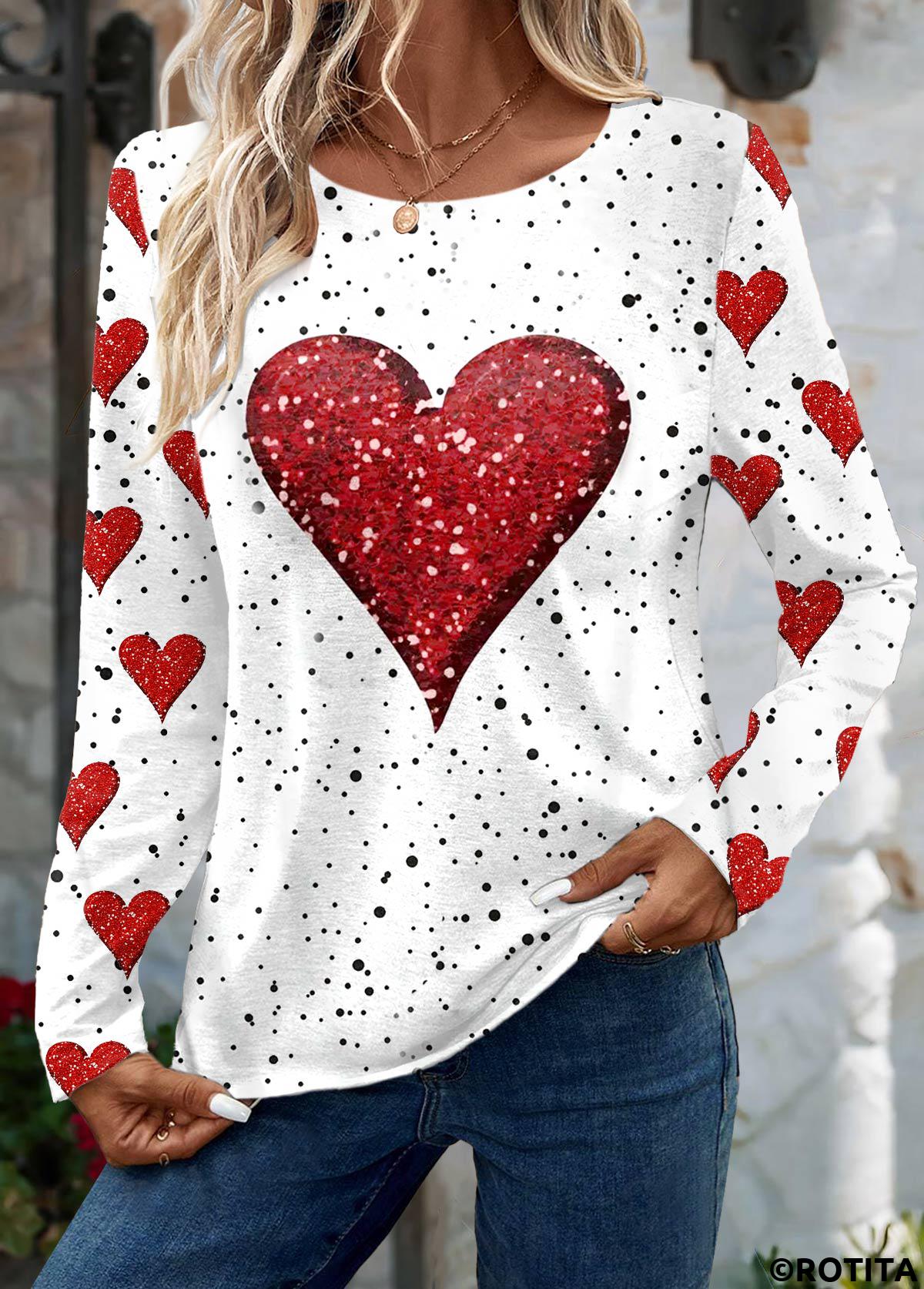 White plus size,Valentine's Day plus size,ROTITA Plus Size White Valentine's Day Print T Shirt