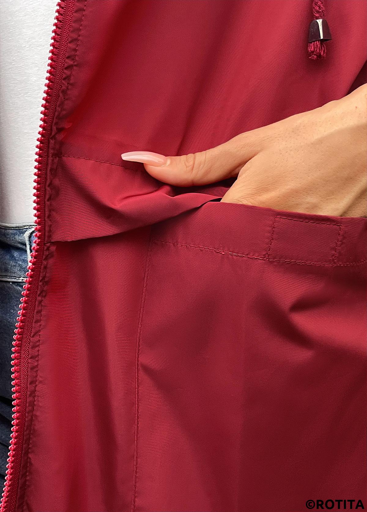Wine Red tops,Plain Color tops,Drawstring Wine Red Hooded Long Sleeve Coat