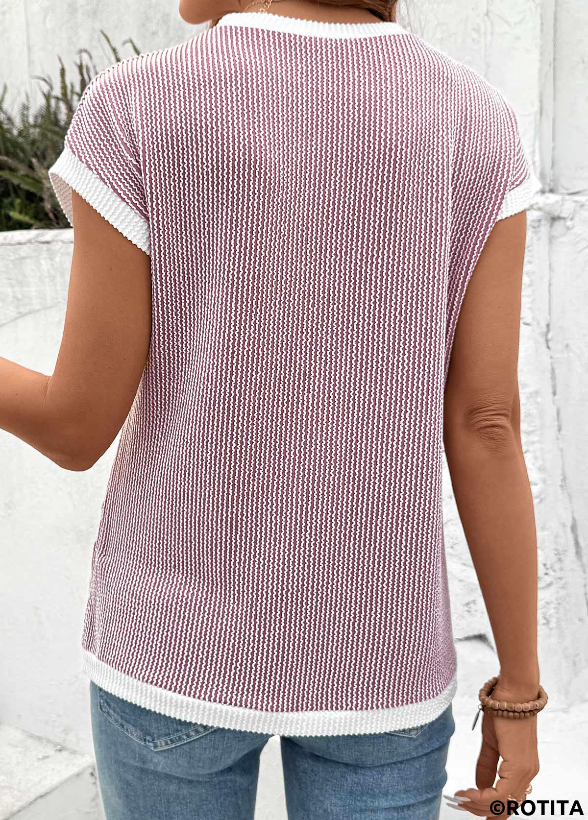 T-shirt à manches courtes et col rond en jacquard corail Rotita