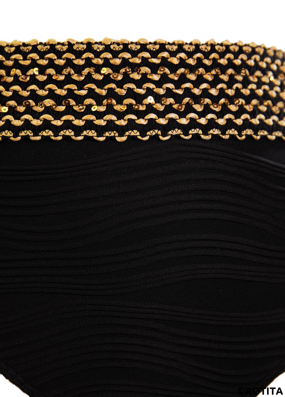 Black swimwear,Plain Color swimwear,ROTITA Jacquard Black High Waisted Bikini Set