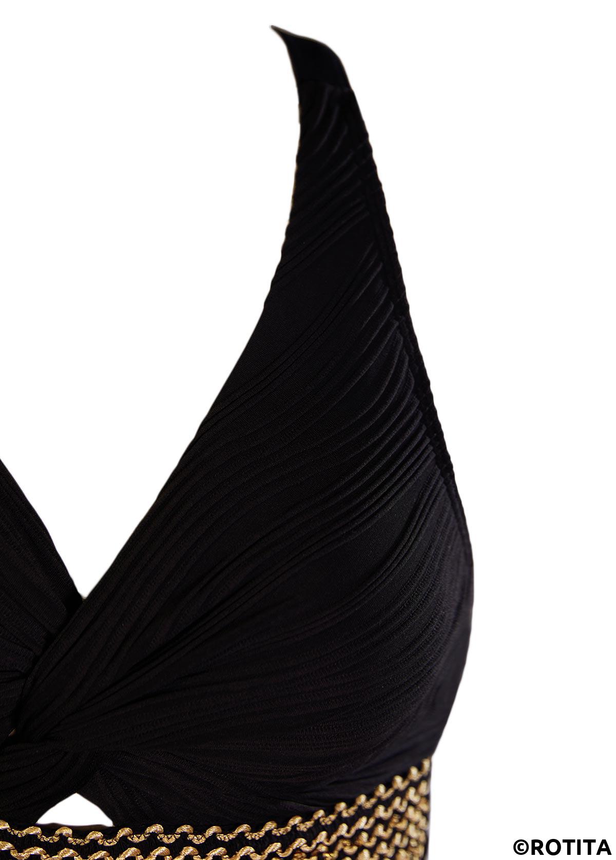 Black swimwear,Plain Color swimwear,ROTITA Jacquard Black High Waisted Bikini Set