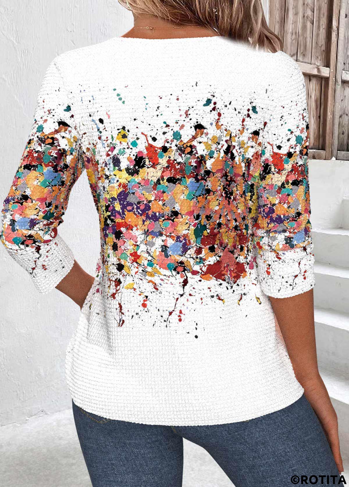 White tops,Ombre tops,ROTITA Cut Out Ombre White Round Neck T Shirt
