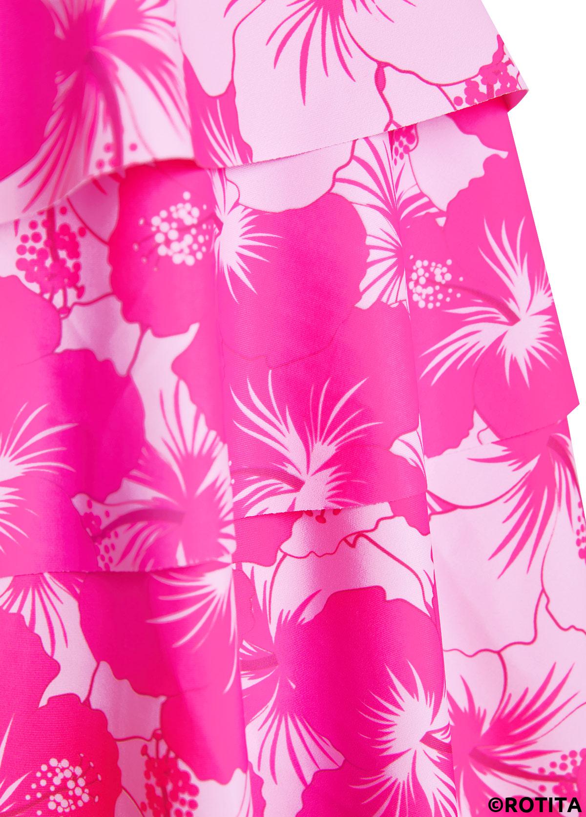 Hot Pink swimwear,Floral swimwear,Plants swimwear,ROTITA Patchwork Hot Pink Floral Print Tankini Set