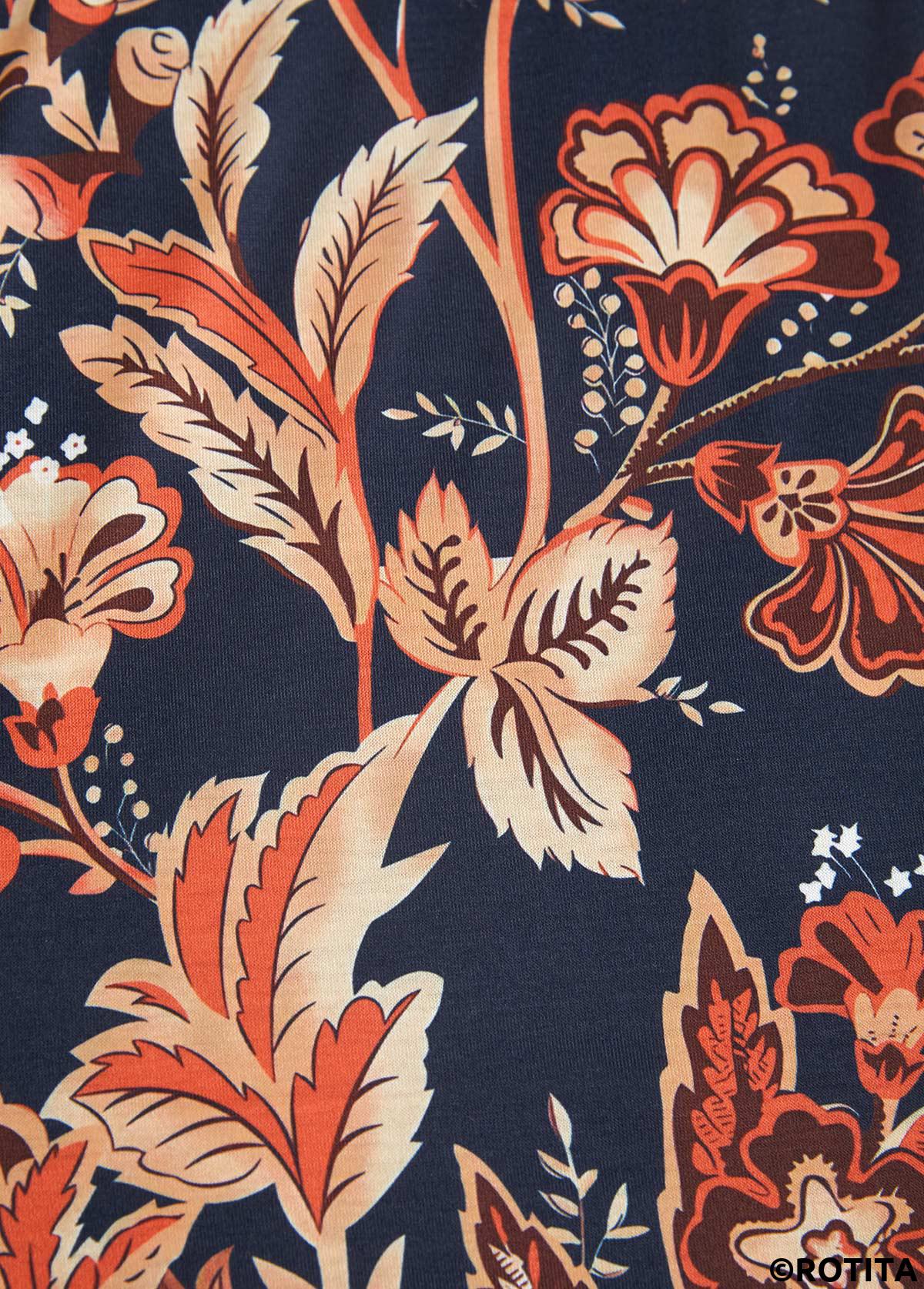 Dark Blue dresses,Floral dresses,Plants dresses,Everyday dresses,Casual dresses,ROTITA Circular Ring Floral Print Dark Blue Round Neck Dress