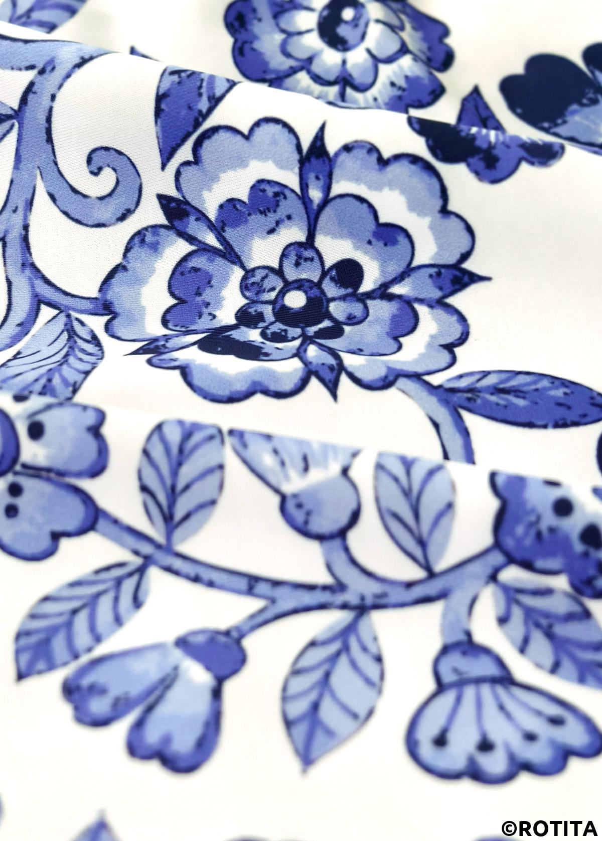 Blue swimwear,Plants swimwear,Floral swimwear,ROTITA Ruched Blue Random Floral Print Tankini Set