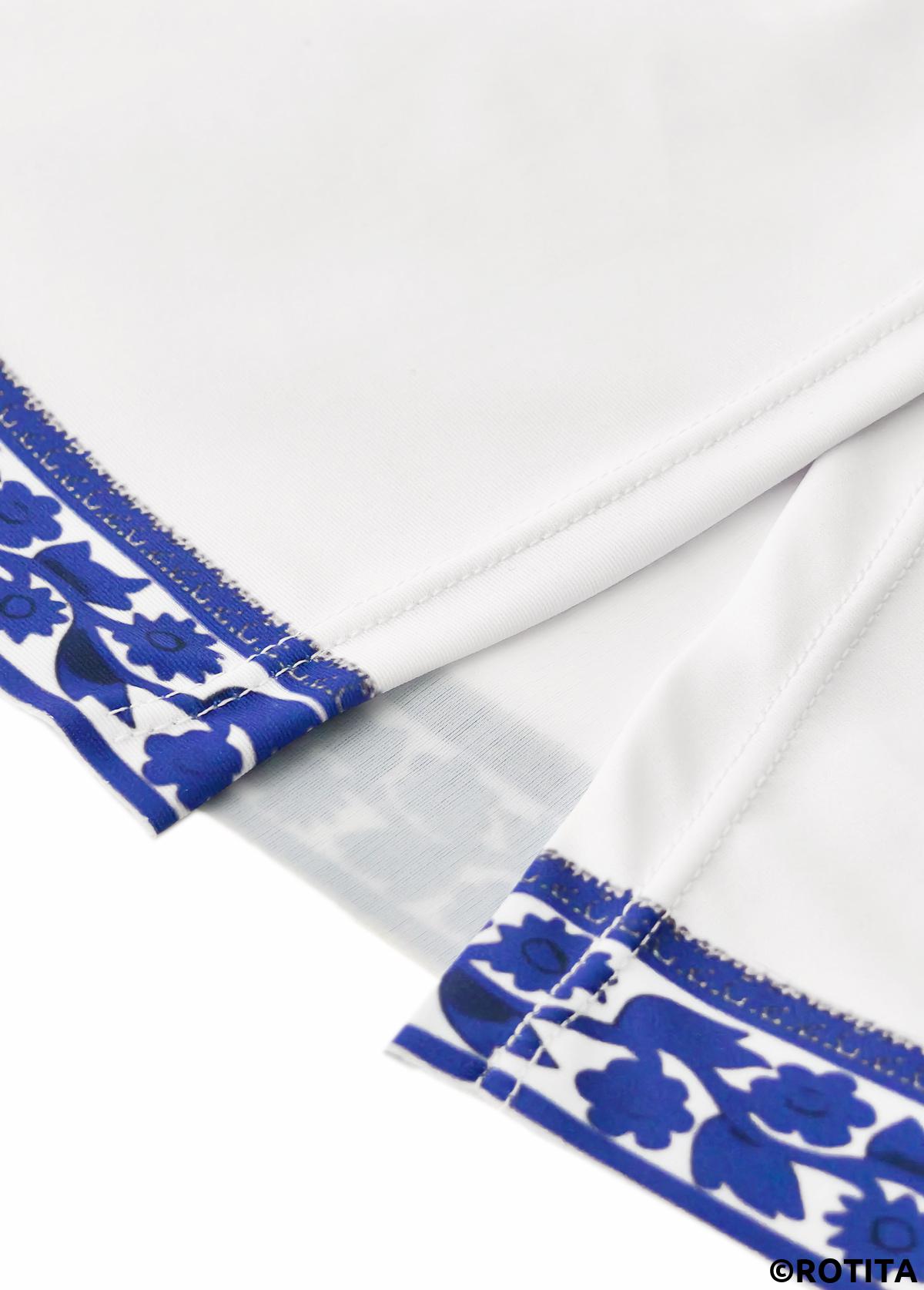 Blue swimwear,Plants swimwear,Floral swimwear,ROTITA Ruched Blue Random Floral Print Tankini Set