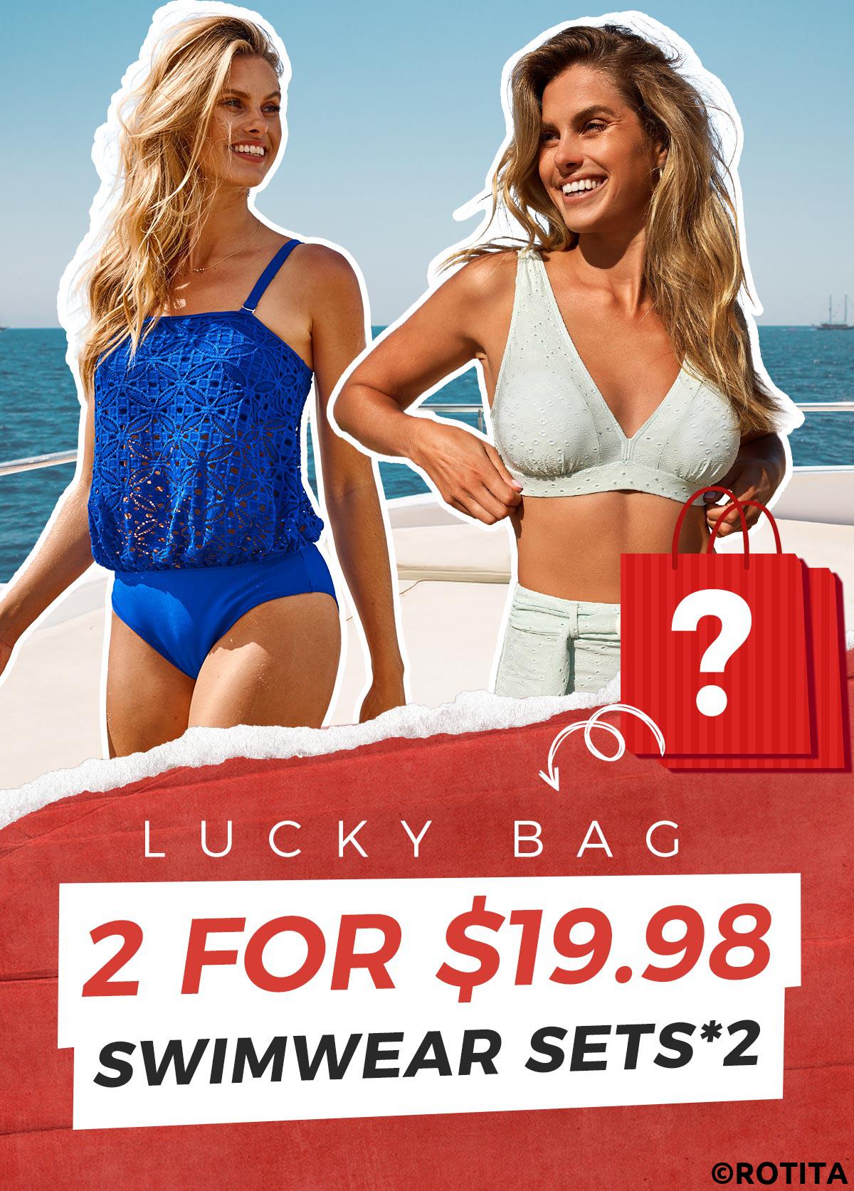 Hot Pink test,Navy test,Plants test,ROTITA Lucky Bag-Random Color Swimwear Set- 2 Piece