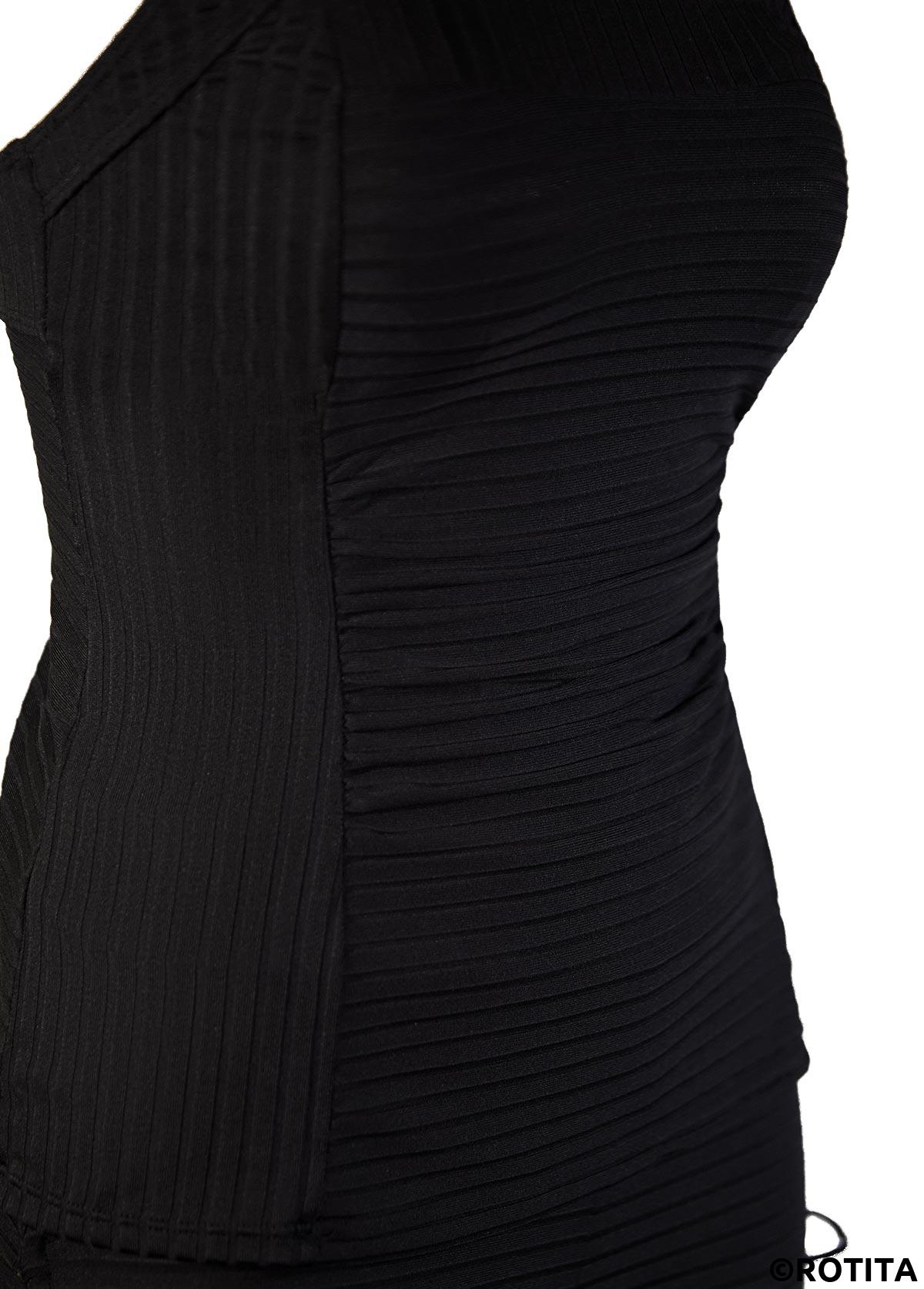 Black swimwear,Plain Color swimwear,ROTITA Ruched Black Square Neck Tankini Set