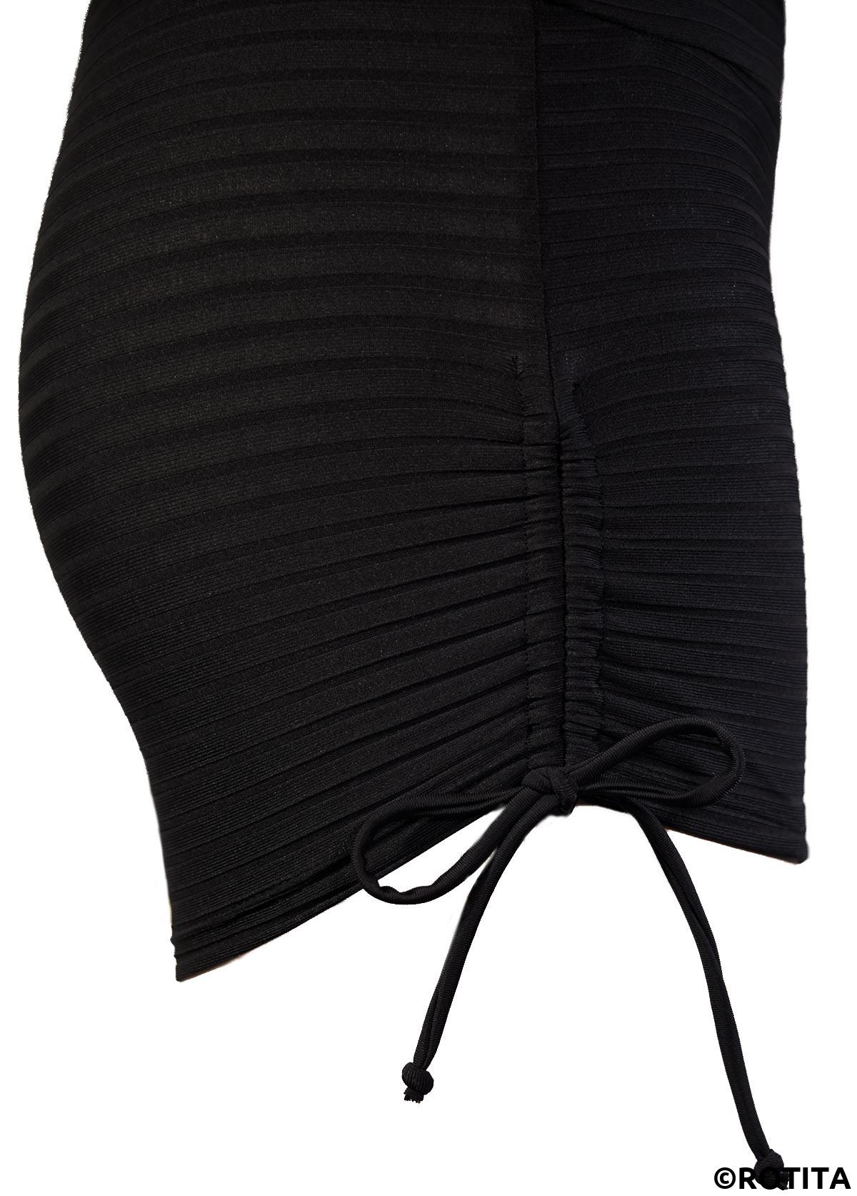 Black swimwear,Plain Color swimwear,ROTITA Ruched Black Square Neck Tankini Set
