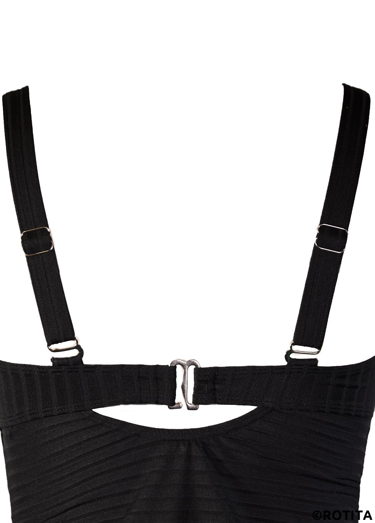 Black swimwear,Plain Color swimwear,ROTITA Ruched Black Square Neck Tankini Set