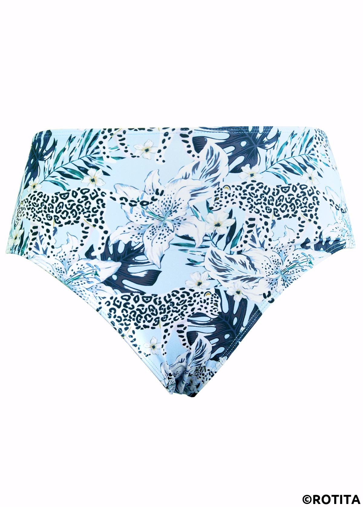Light Blue swimwear,Plants swimwear,Animal Print swimwear,ROTITA Cut Out Light Blue Tropical Plants Print Tankini Set