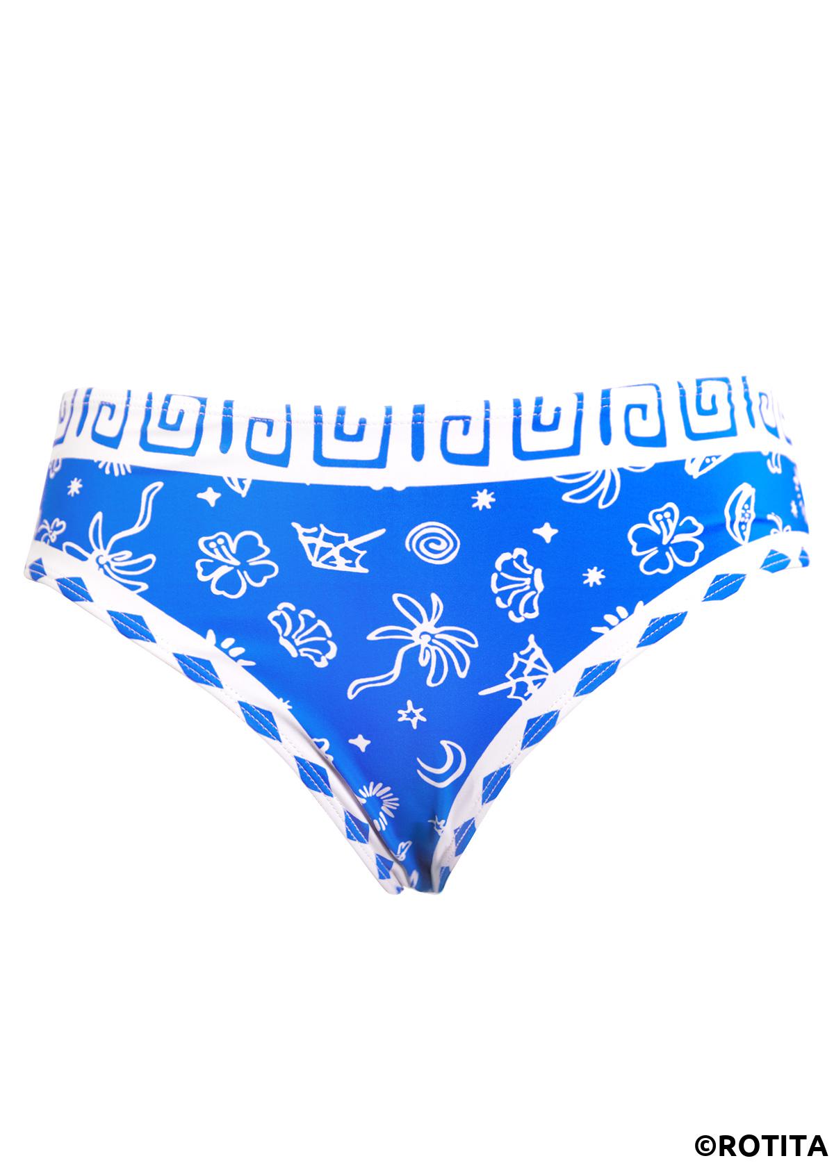 Blue swimwear,Floral swimwear,Plants swimwear,Geometric swimwear,ROTITA Cut Out Blue Floral Print Mid Waisted Tankini Set