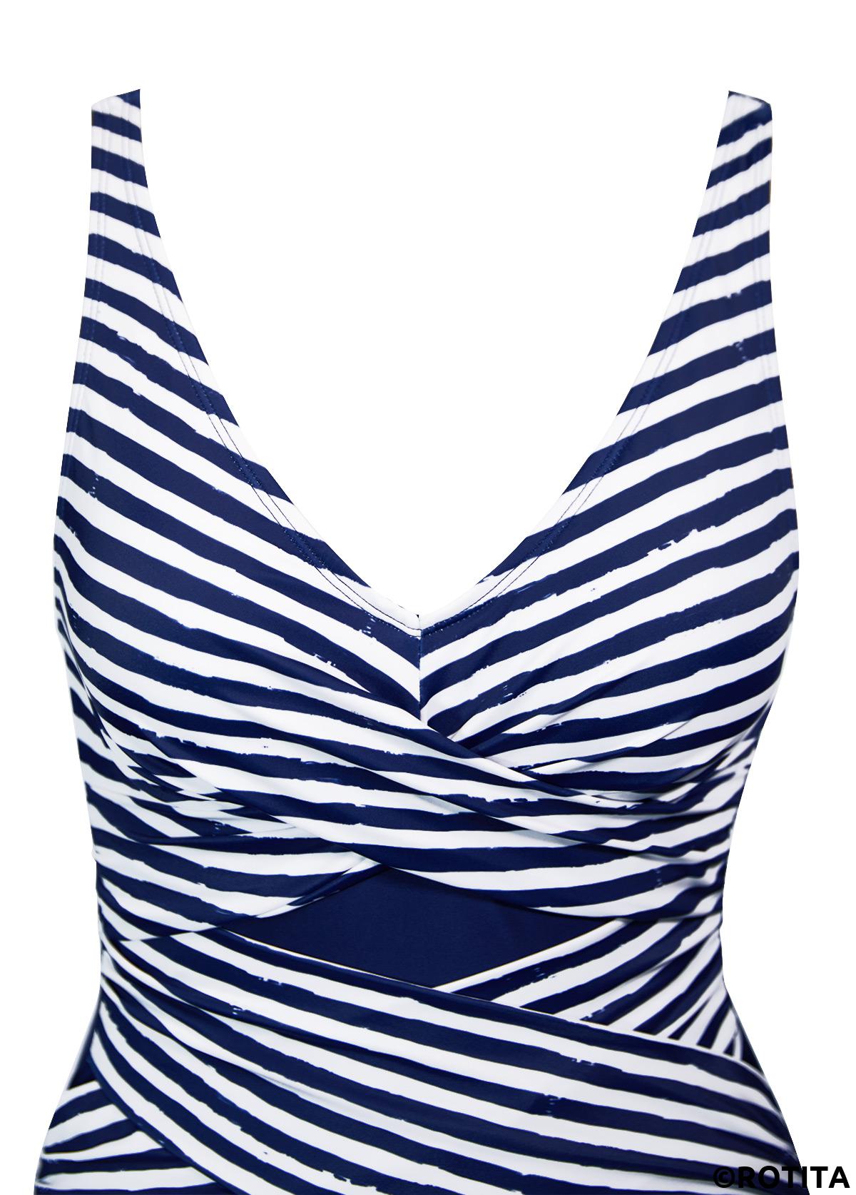 Navy swimwear,Striped swimwear,Geometric swimwear,ROTITA Criss Cross Navy Striped One Piece Swimwear