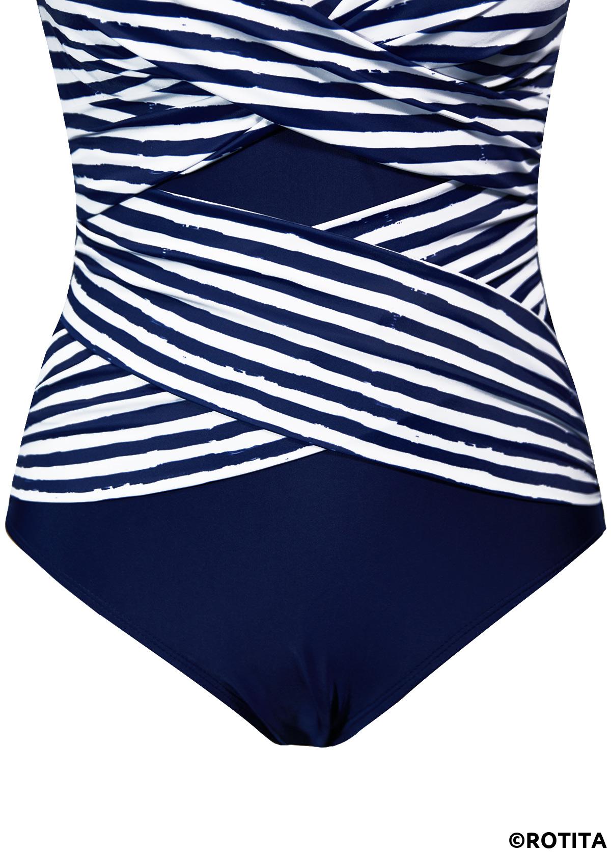 Navy swimwear,Striped swimwear,Geometric swimwear,ROTITA Criss Cross Navy Striped One Piece Swimwear