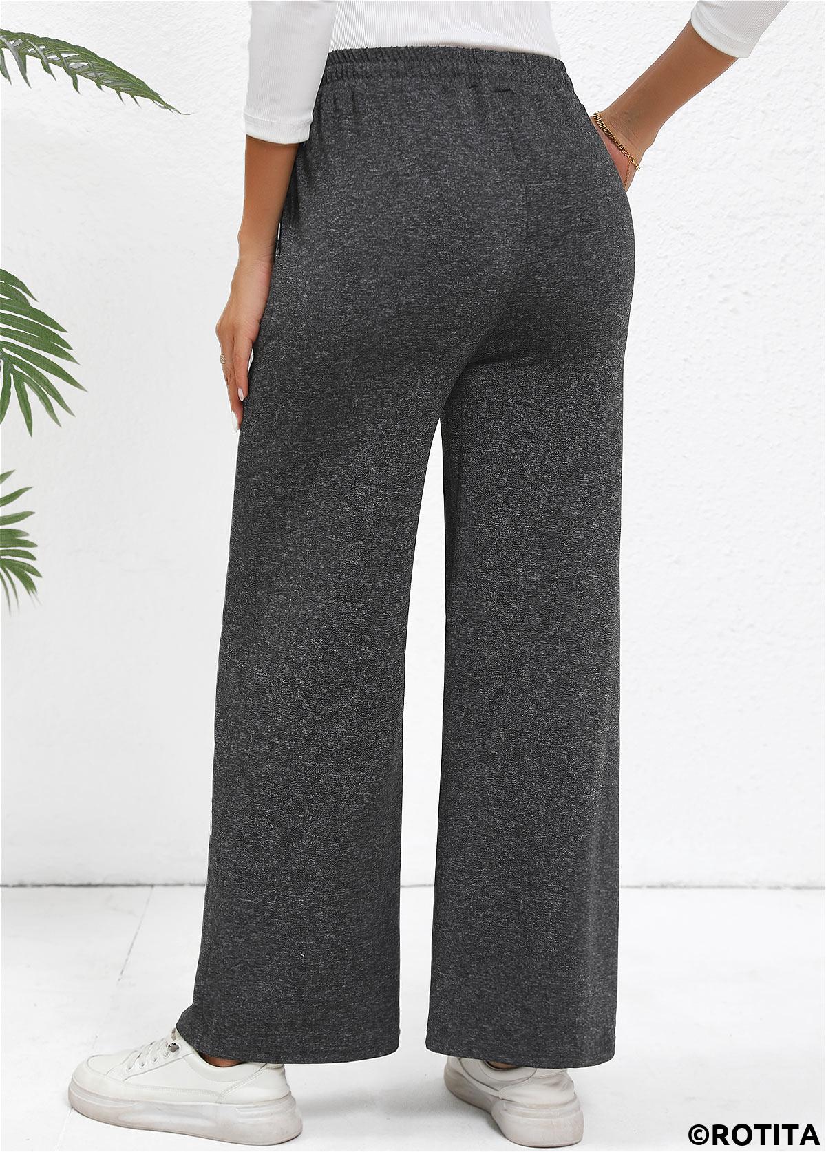 Dark Grey bottoms,Animal Print bottoms,Drawstring Butterfly Print Dark Grey Wide Leg Pants