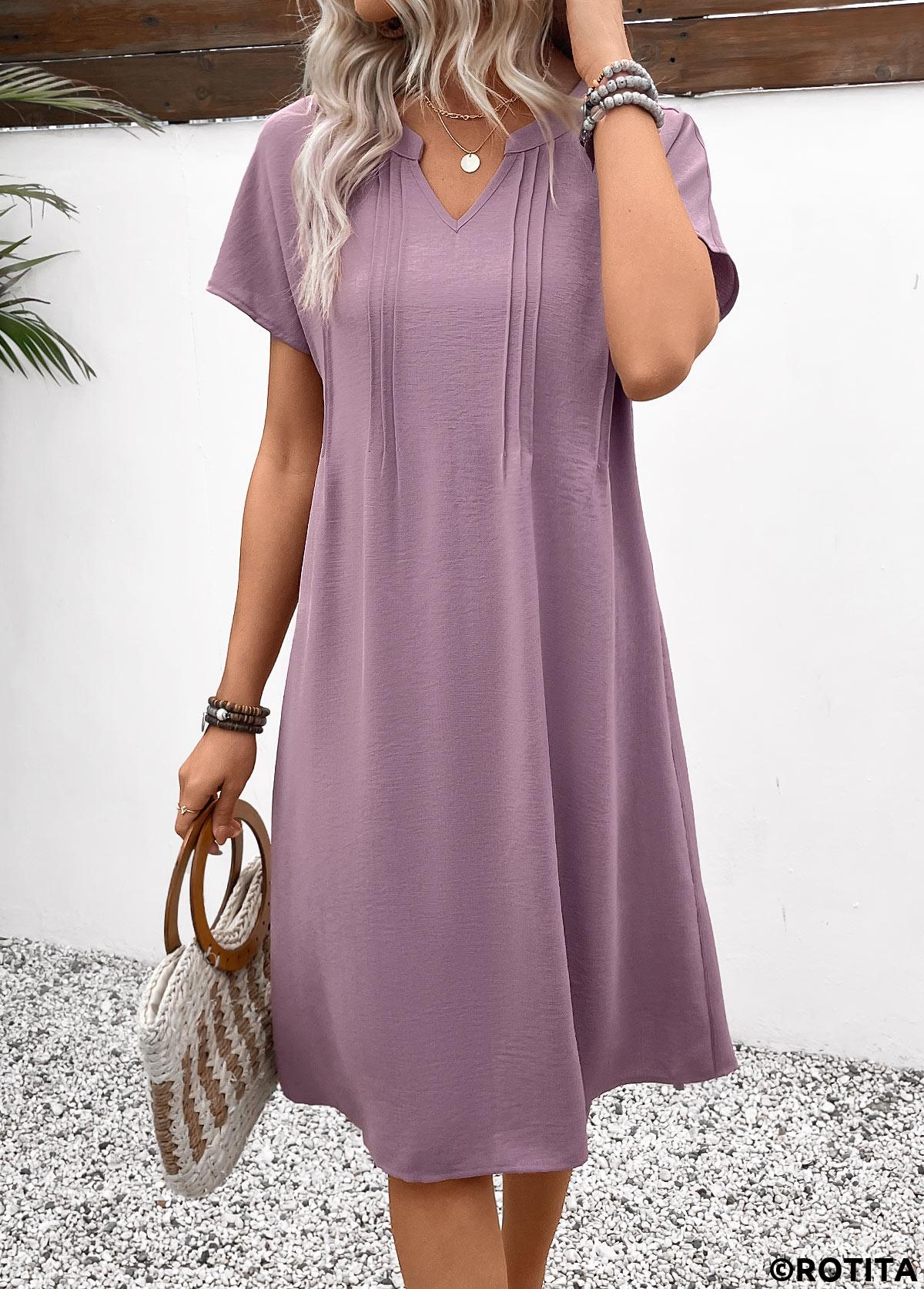 Rotita Split – A-Linien-Kleid mit kurzen Ärmeln in Staubviolett