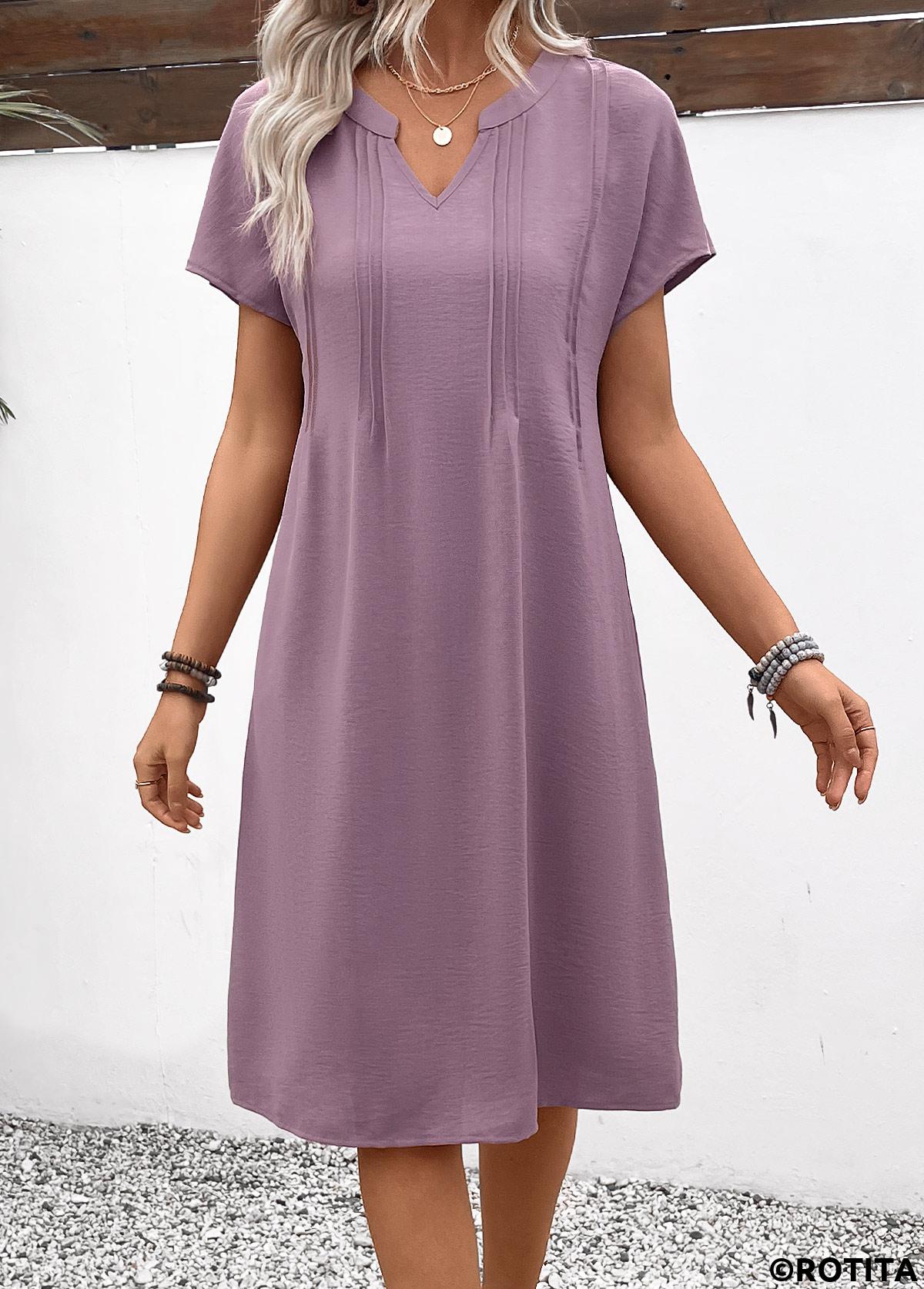 Rotita Split – A-Linien-Kleid mit kurzen Ärmeln in Staubviolett