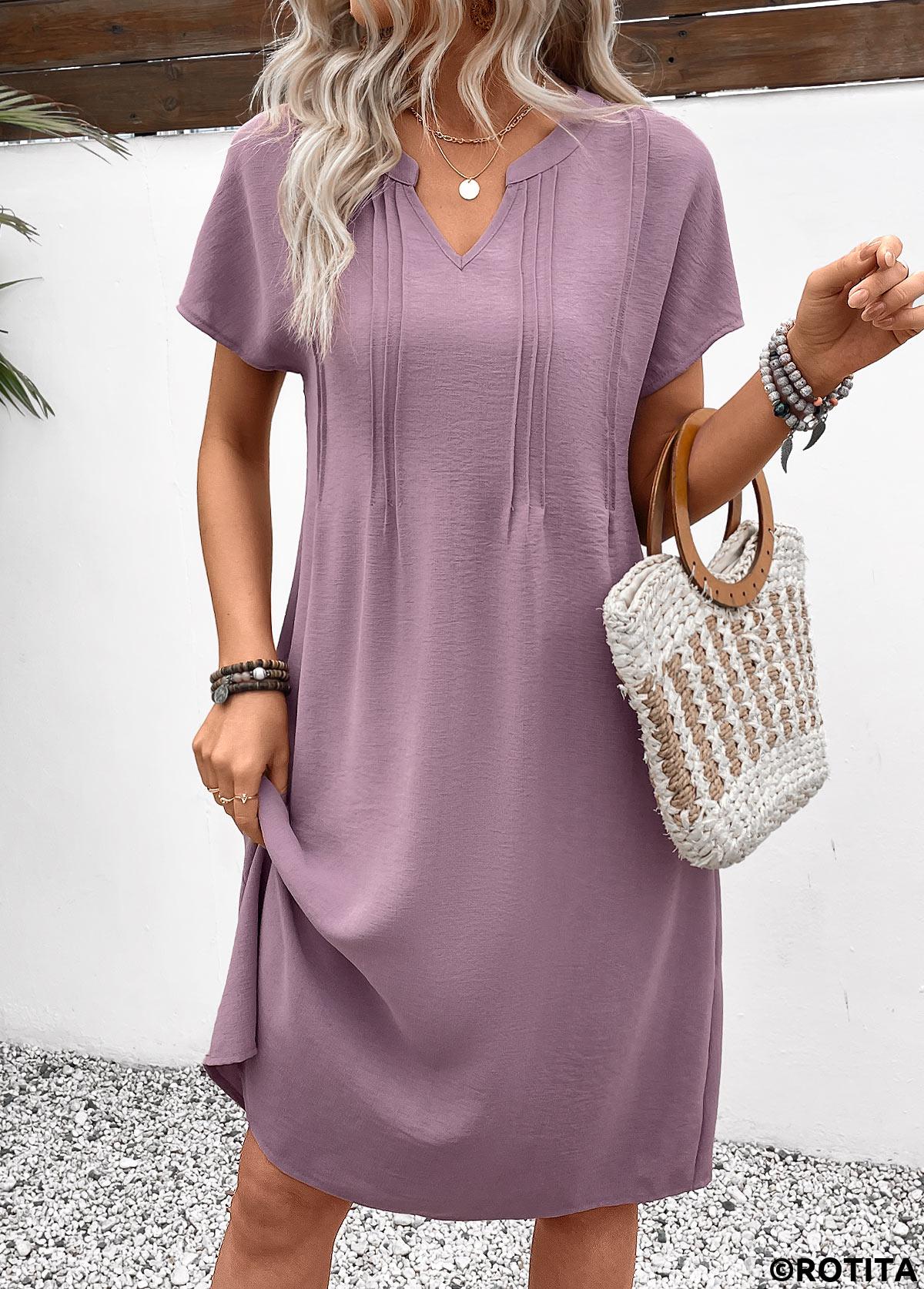 Rotita Split – A-Linien-Kleid mit kurzen Ärmeln in Staubviolett