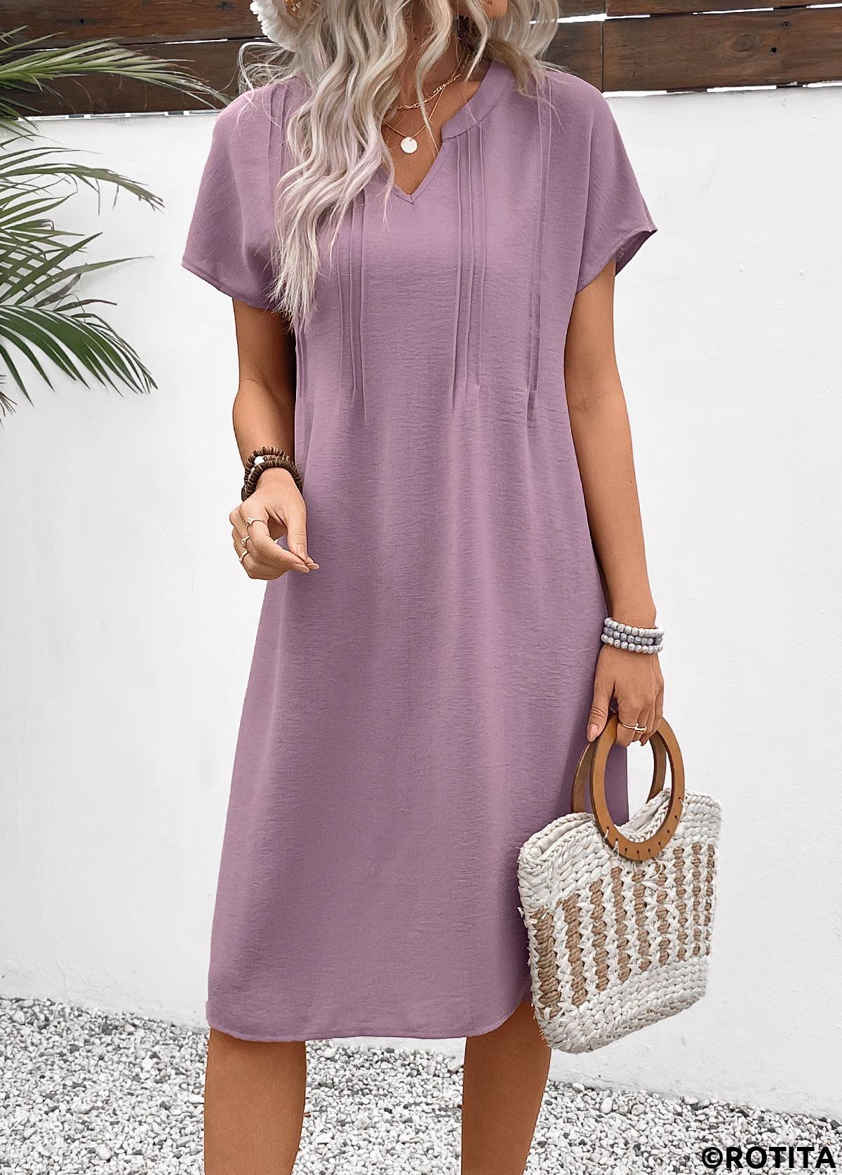 Rotita Split – A-Linien-Kleid mit kurzen Ärmeln in Staubviolett