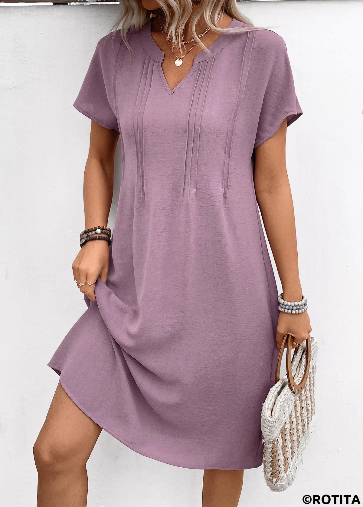 Rotita Split – A-Linien-Kleid mit kurzen Ärmeln in Staubviolett