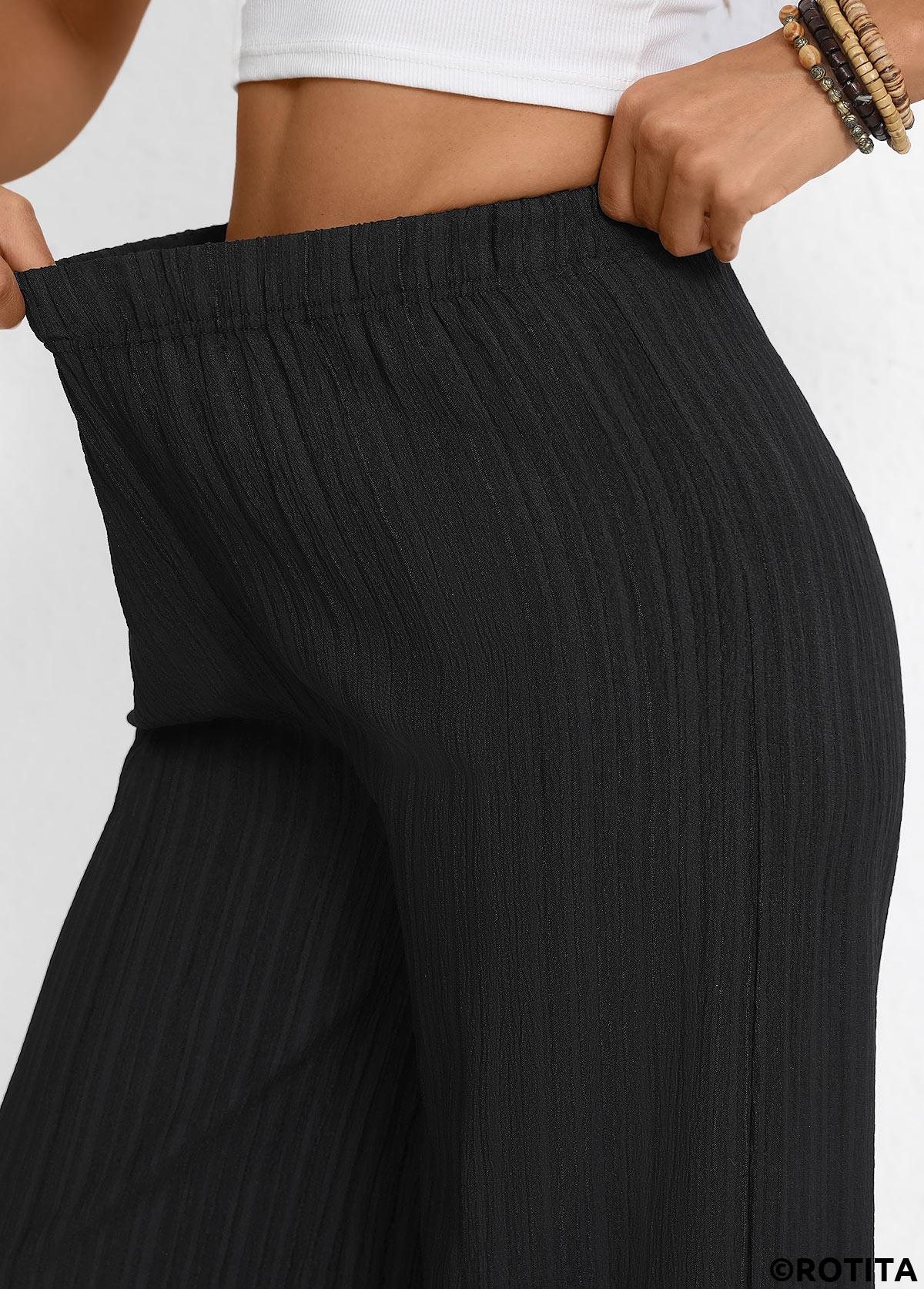 Black bottoms,Plain Color bottoms,Wide Leg Elastic Waist Black High Waisted Pants