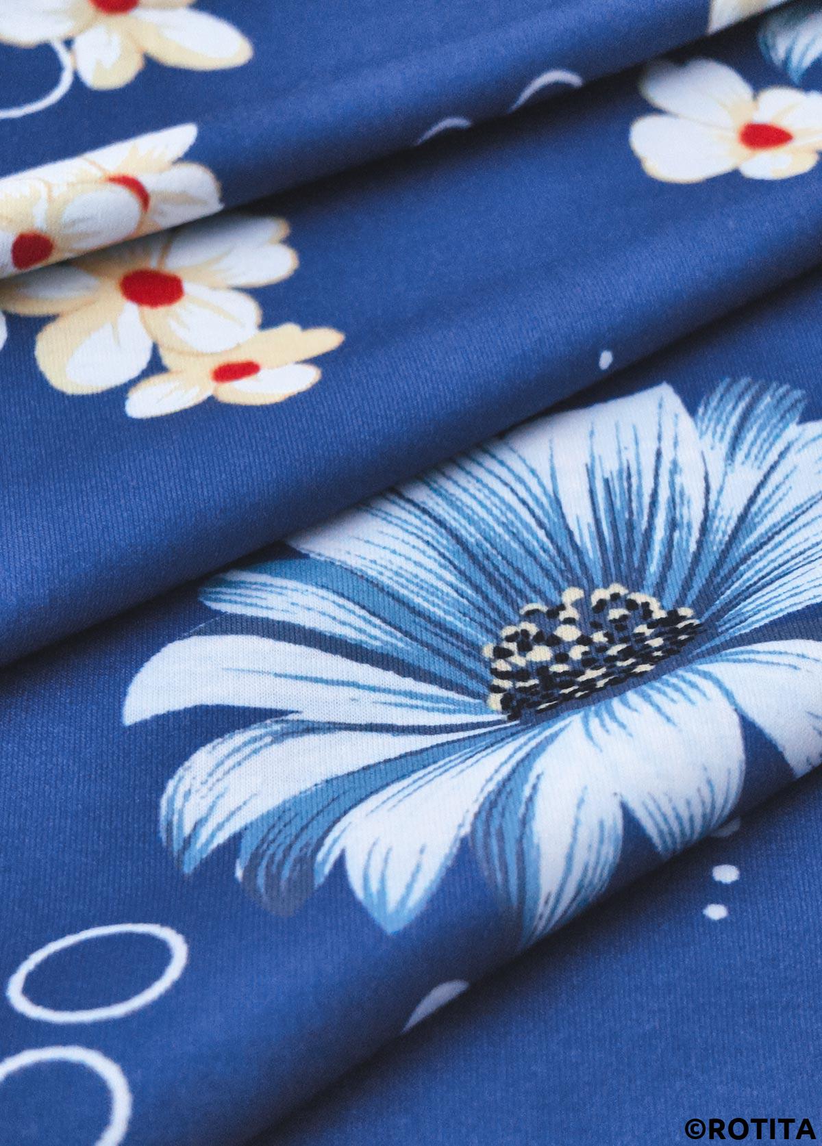 Blue dresses,Floral dresses,Plants dresses,Vacation dresses,Vacation dresses,ROTITA Circular Ring Floral Print Blue V Neck Strappy Dress