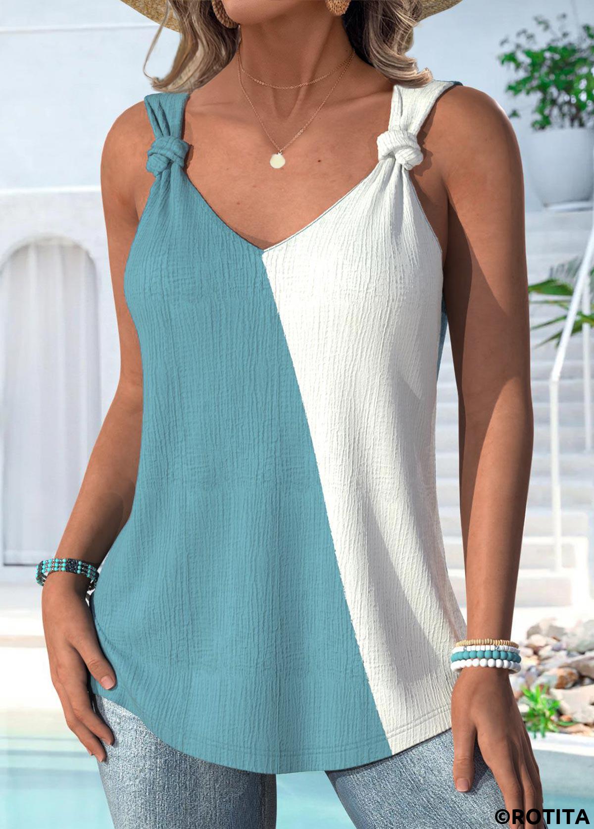 Rotita – Patchwork-Tanktop mit V-Ausschnitt und Ärmeln in Gelb