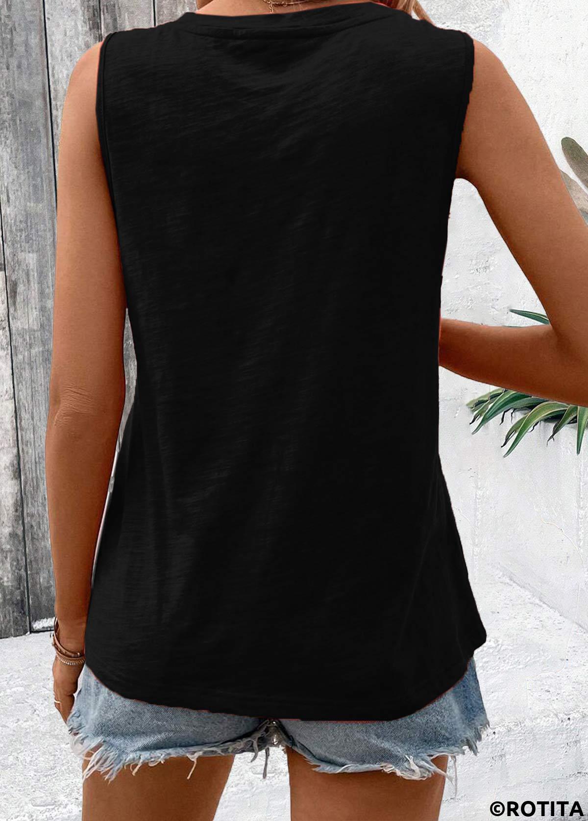 Black tops,Tribal tops,ROTITA Tribal Print Black V Neck Sleeveless Tank Top