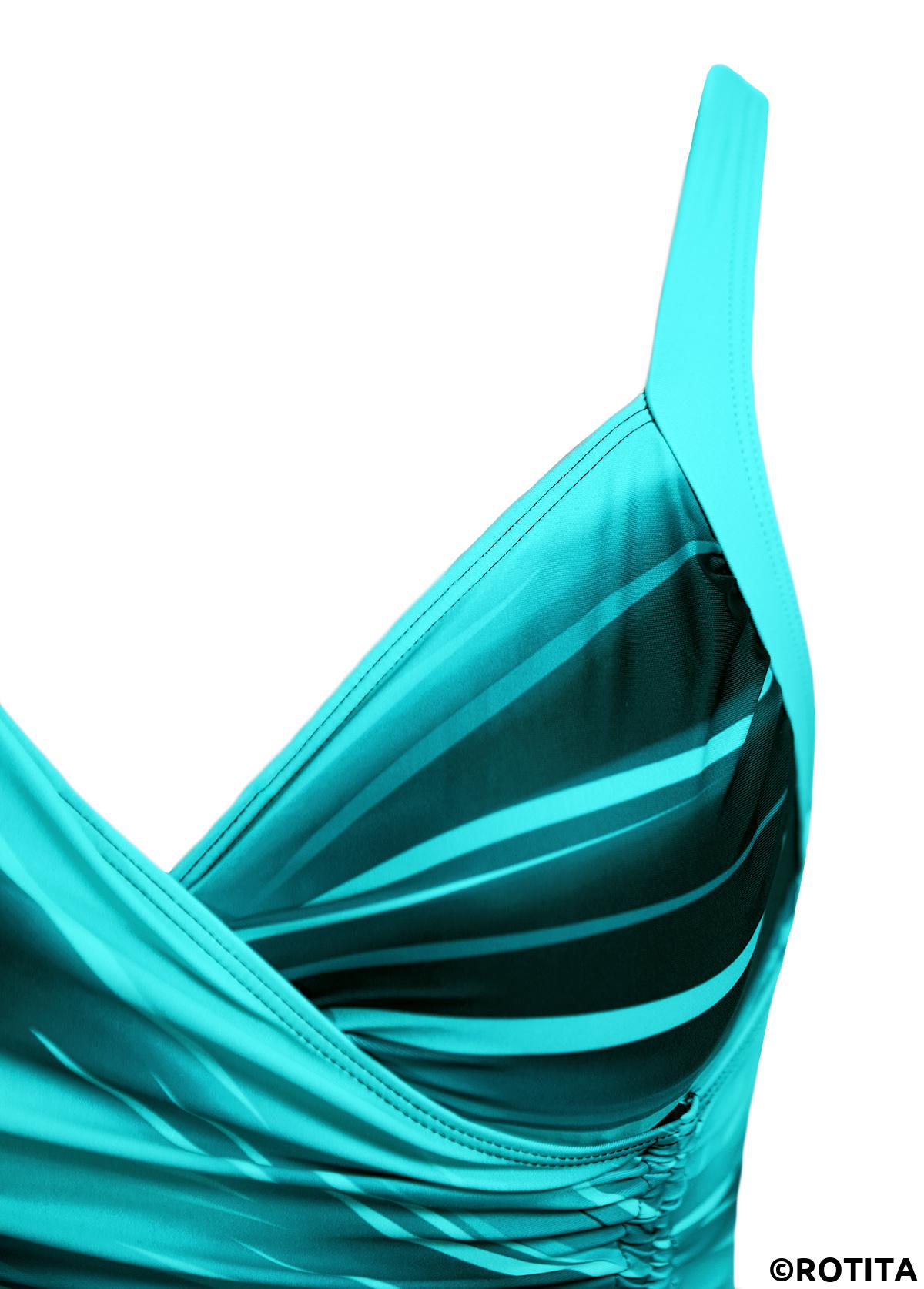 Cyan swimwear,Black swimwear,Ombre swimwear,ROTITA Drawstring Cyan Ombre One Piece Swimdress