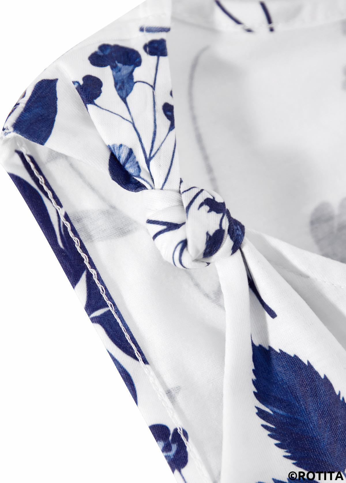 White tops,Plants tops,ROTITA Leaf Print White V Neck Sleeveless Tank Top