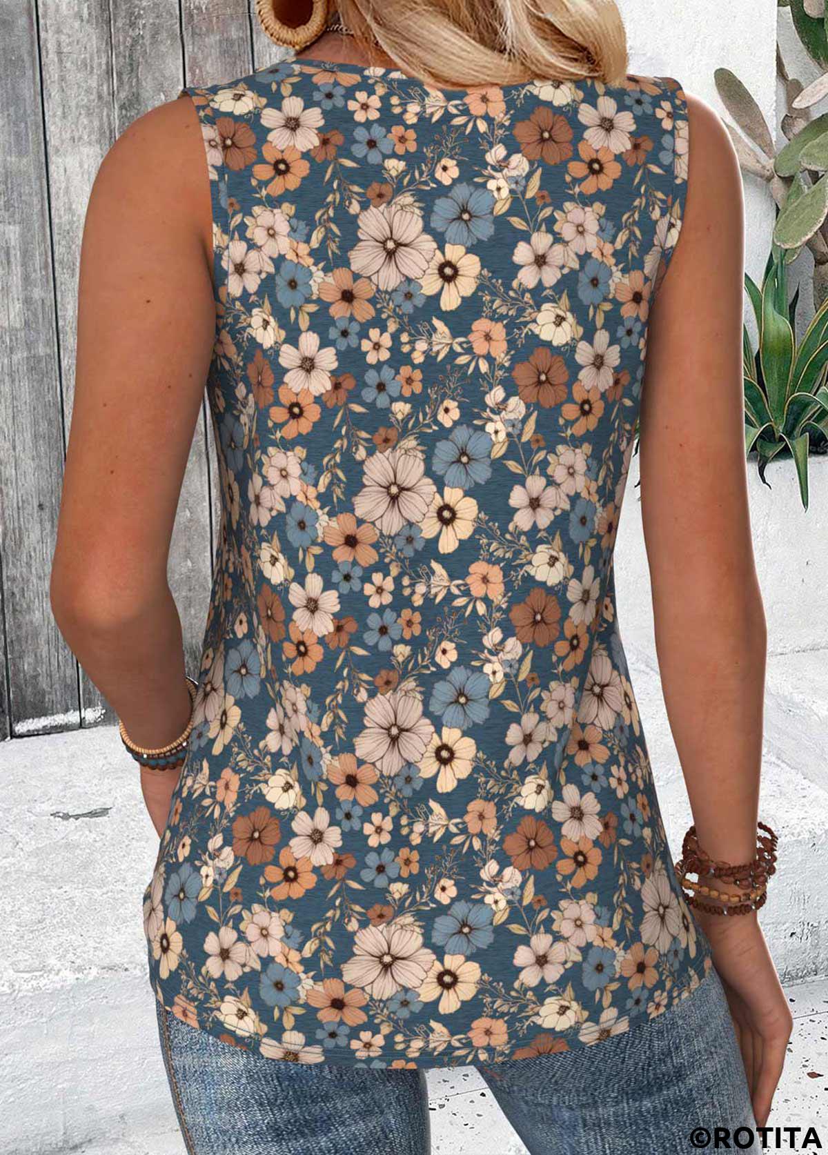 Multi Color plus size,Floral plus size,Plants plus size,ROTITA Plus Size Circular Ring Multi Color Sleeveless Tank Top