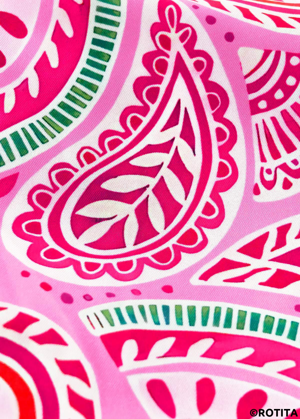 Pink swimwear,Paisley swimwear,ROTITA Ruched Pink Paisley Print Mid Waisted Tankini Set
