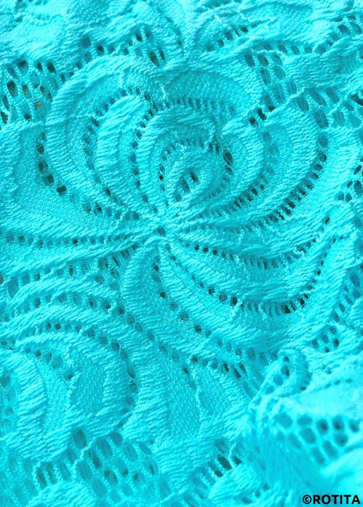 Cyan swimwear,Plain Color swimwear,ROTITA Lace V-Neck Cyan One Piece Swimwear and Bra