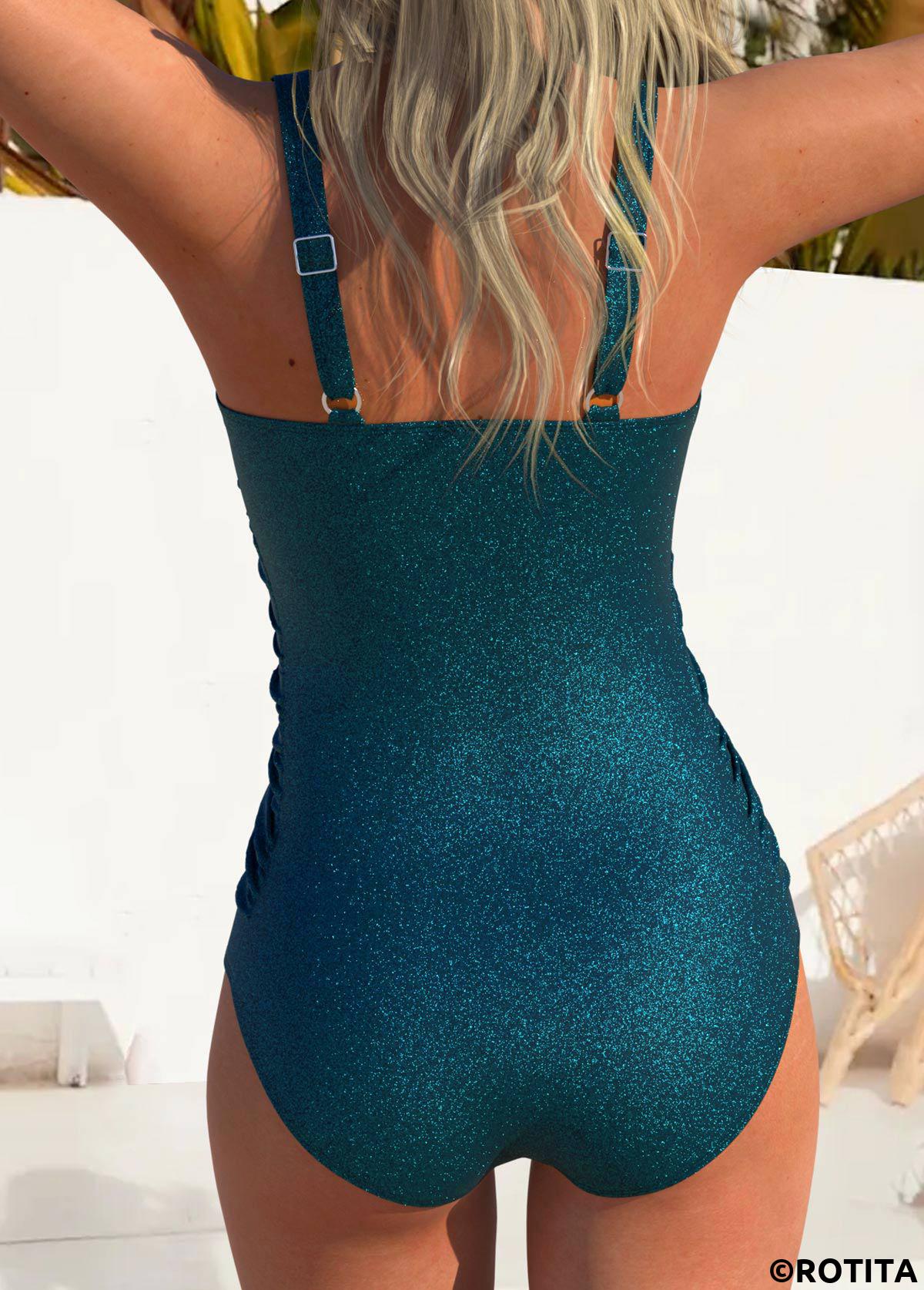 maillot de bain une pièce extensible bleu paon rotita