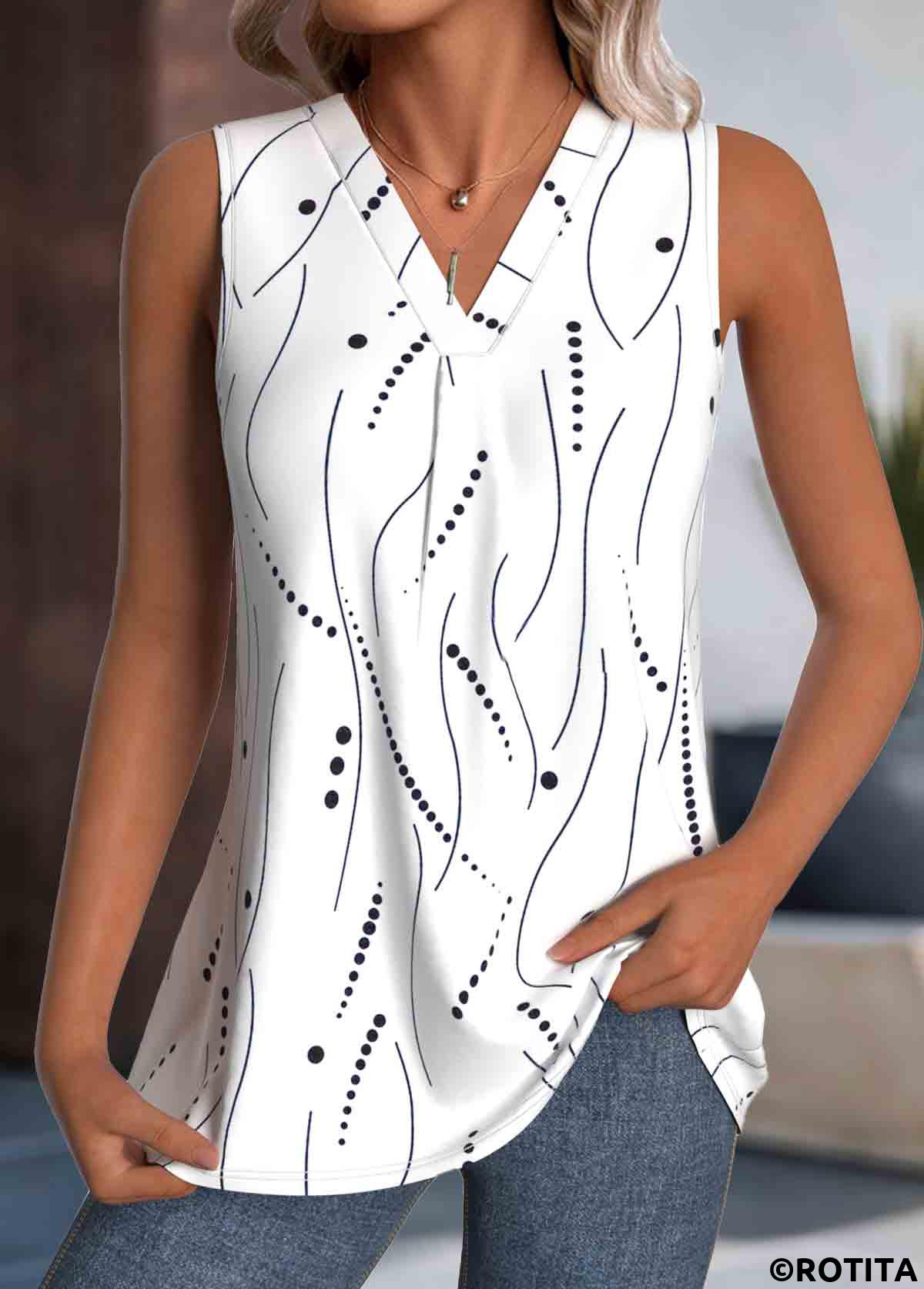 White plus size,Dot plus size,ROTITA Plus Size Lightweight White Polka Dot Sleeveless Tank Top